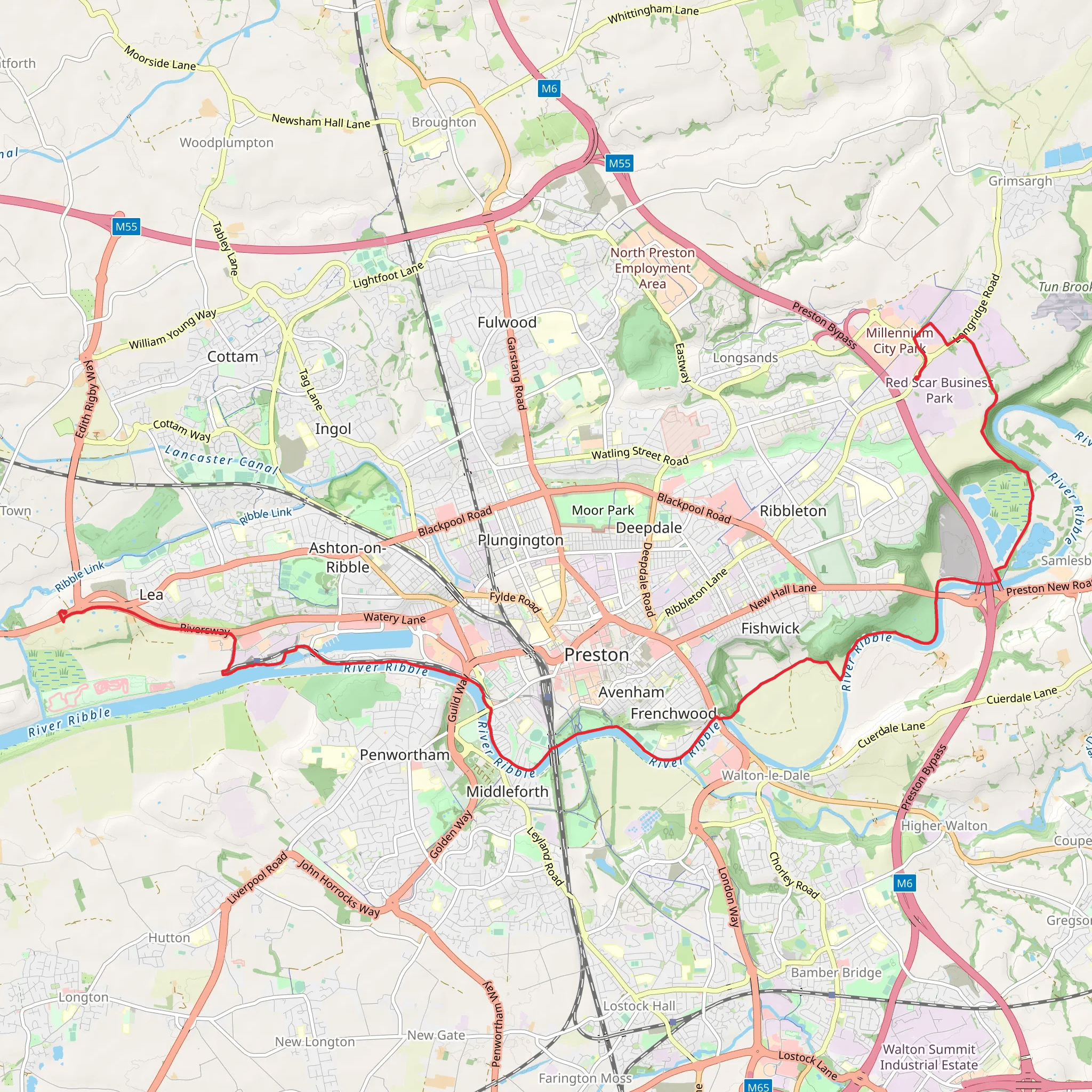 Preston City Walk via River Ribble mobile static map