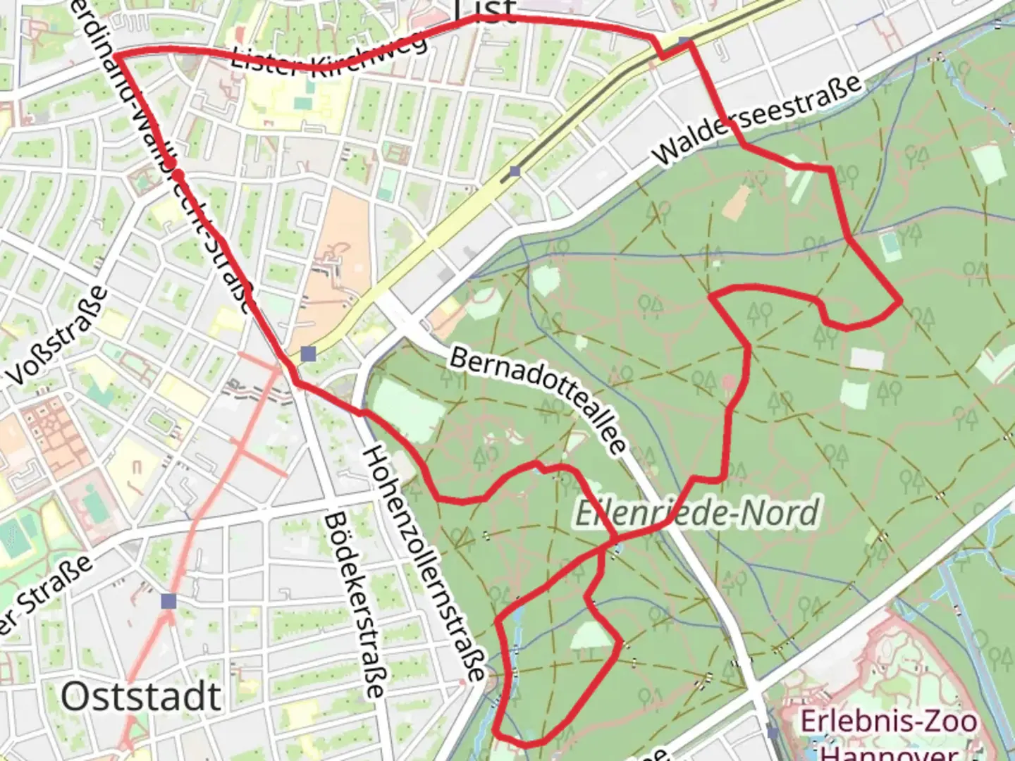 An image depicting the trail Liegewiese Wilheim Busch Wiese and Fischereiche Walk and its surrounding area.