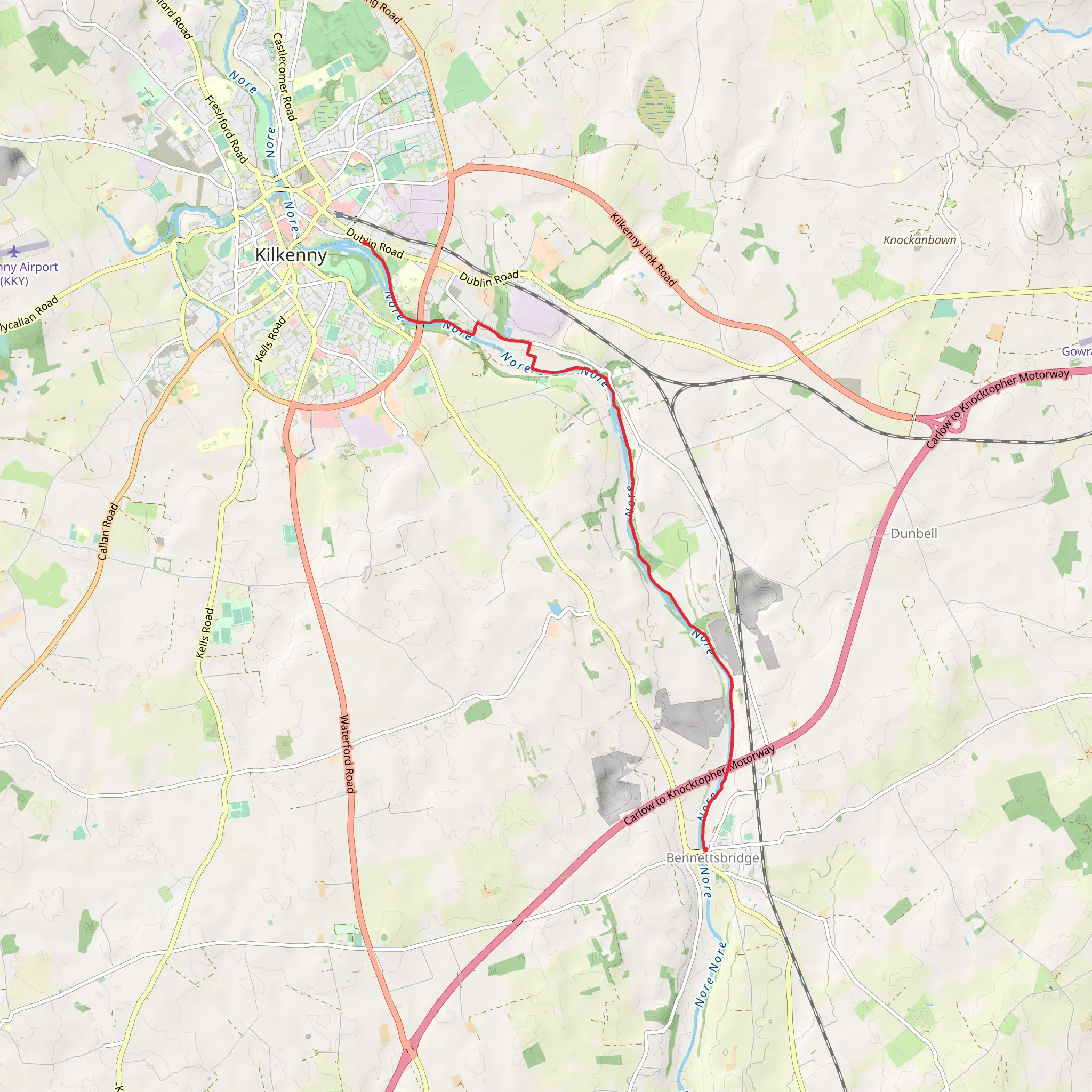 Kilkenny to Bennettsbridge Loop - Nore Valley Walk mobile static map