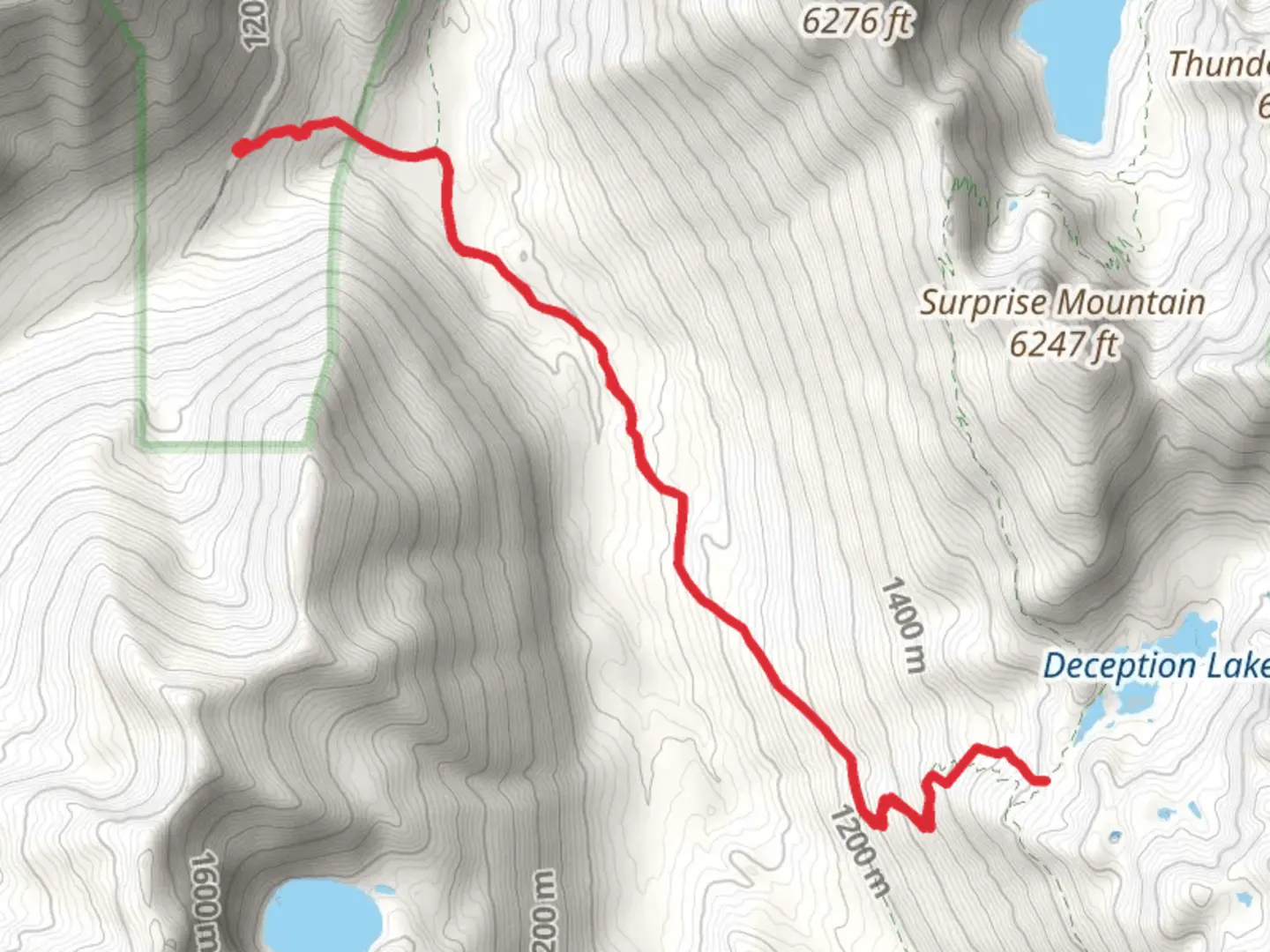 An image depicting the trail Deception Lakes via Deception Creek Trail and its surrounding area.