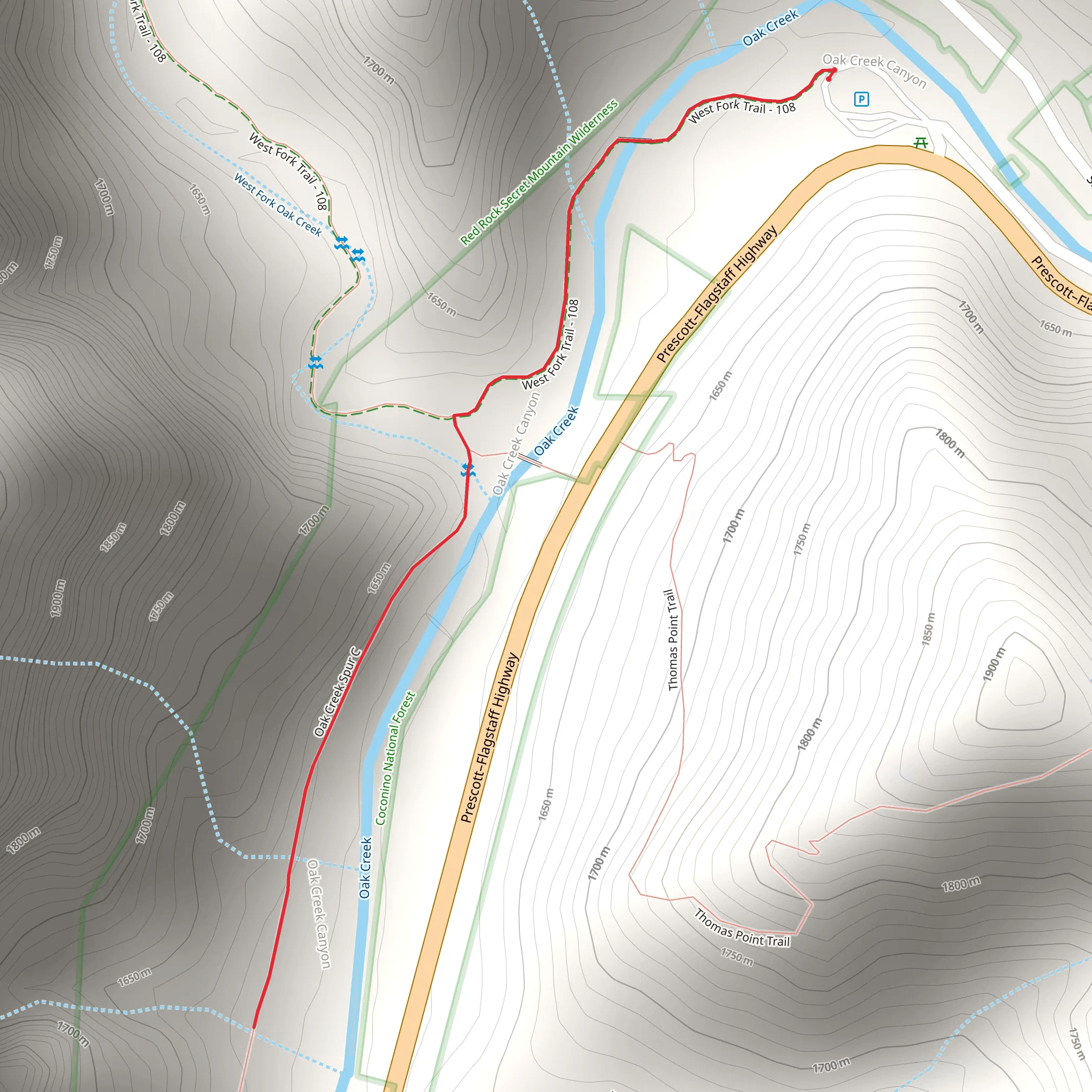 Oak Creek via West Fork Trail mobile static map