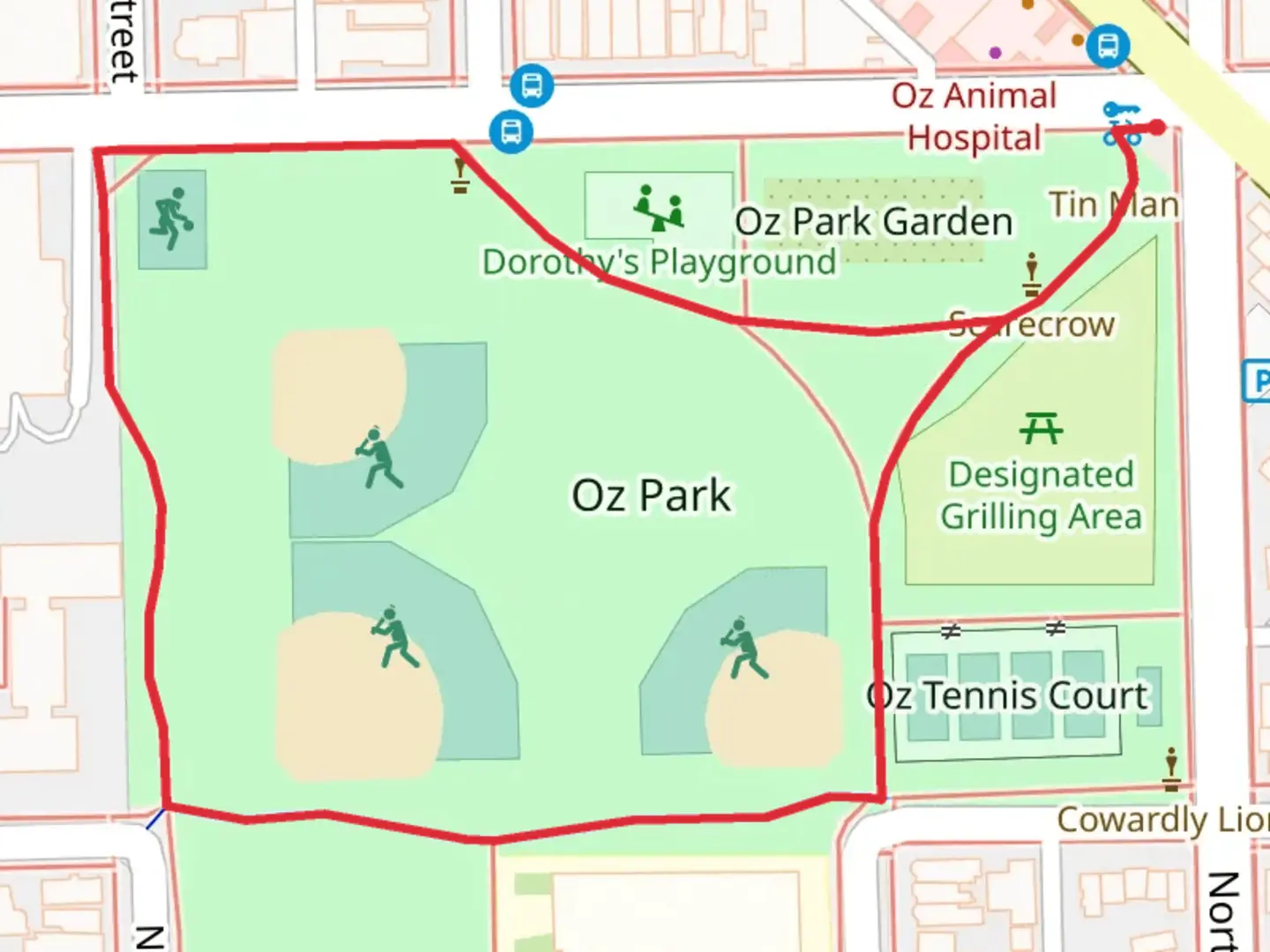 An image depicting the trail Oz Park Loop and its surrounding area.