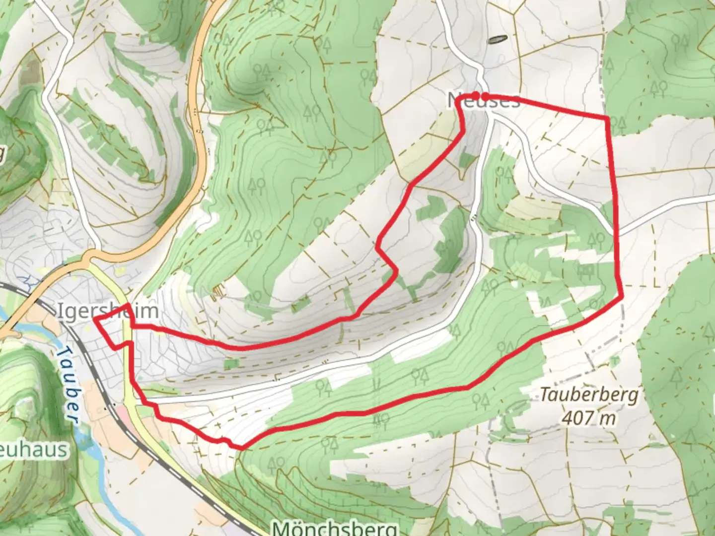An image depicting the trail Rundweg Igersheim and its surrounding area.