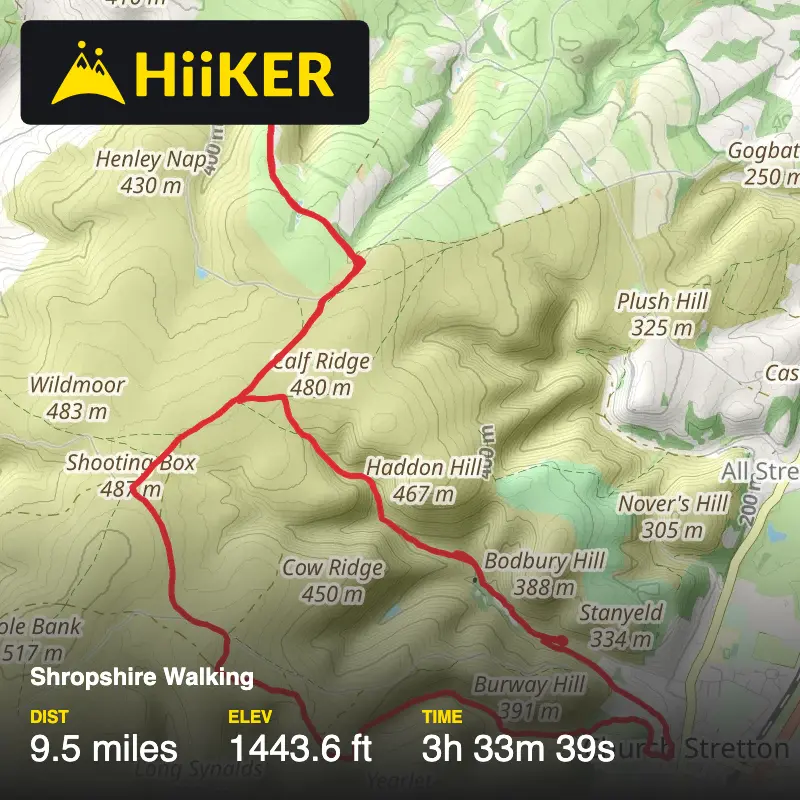 A map preview of the recording Shropshire Walking.