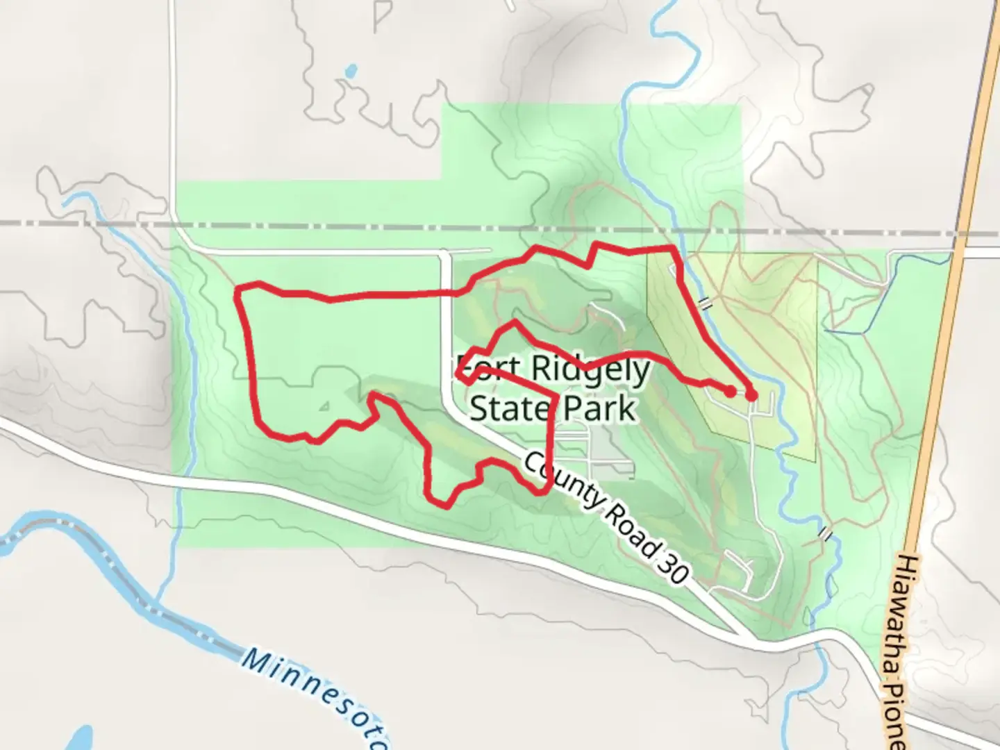 An image depicting the trail Fort Trail and Upper Prairie Trail and its surrounding area.