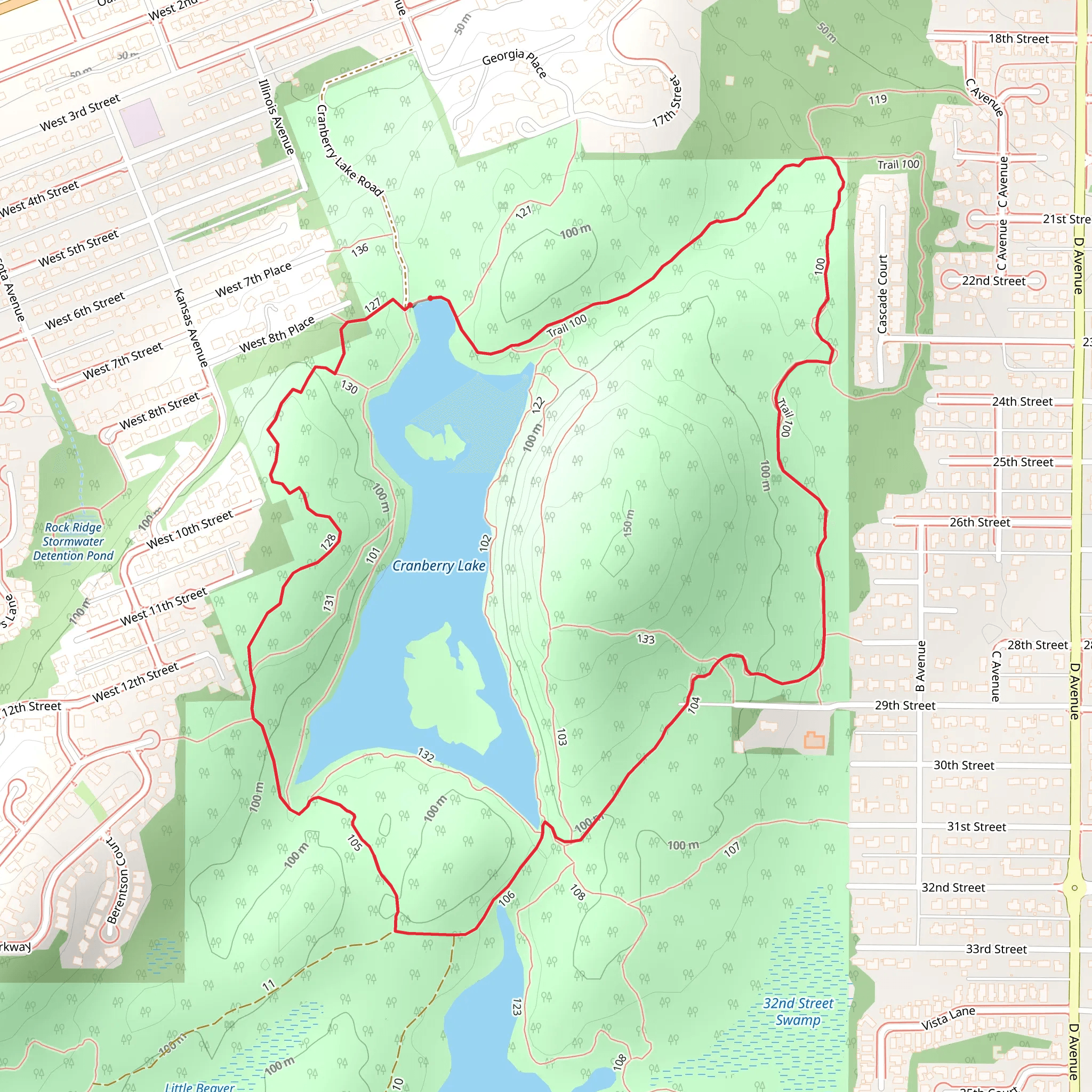 Cranberry Lake and Trail 100 Loop mobile static map