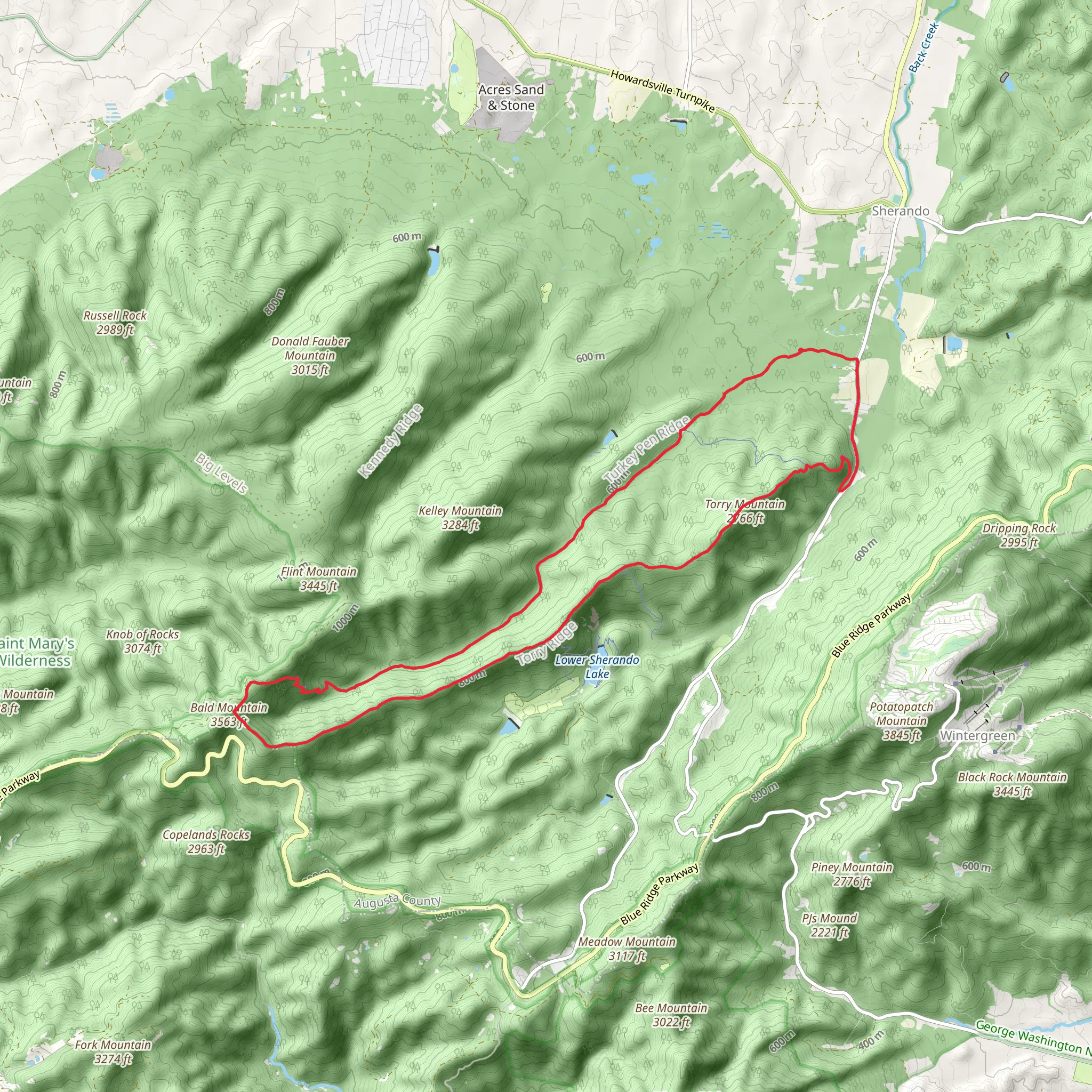Mills Creek, Bald Mountain and Torry Ridge Loop Trail mobile static map