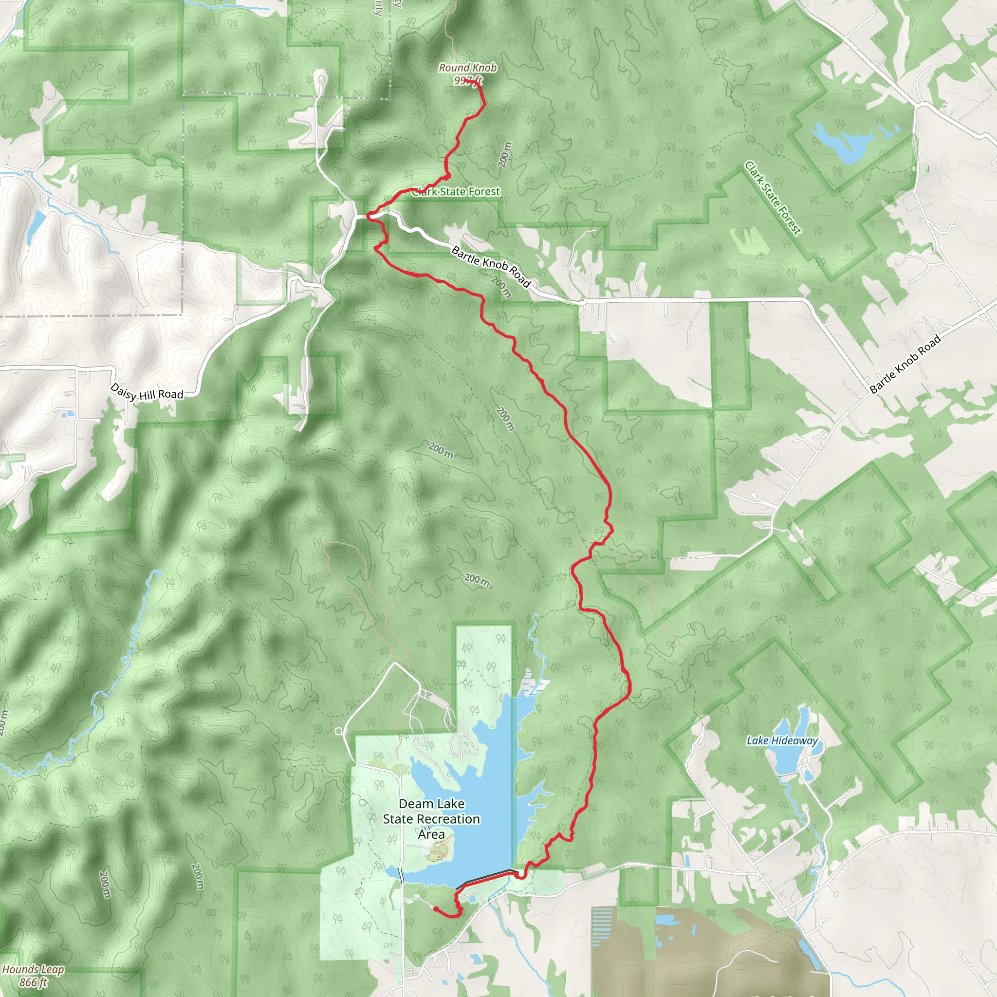 Round Knob via Knobstone Trail mobile static map