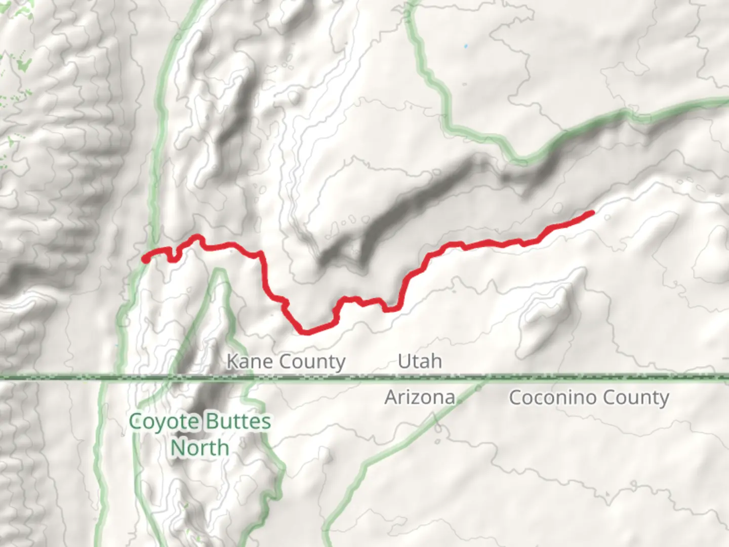 An image depicting the trail Coyote Wash and Buckskin Gulch and its surrounding area.