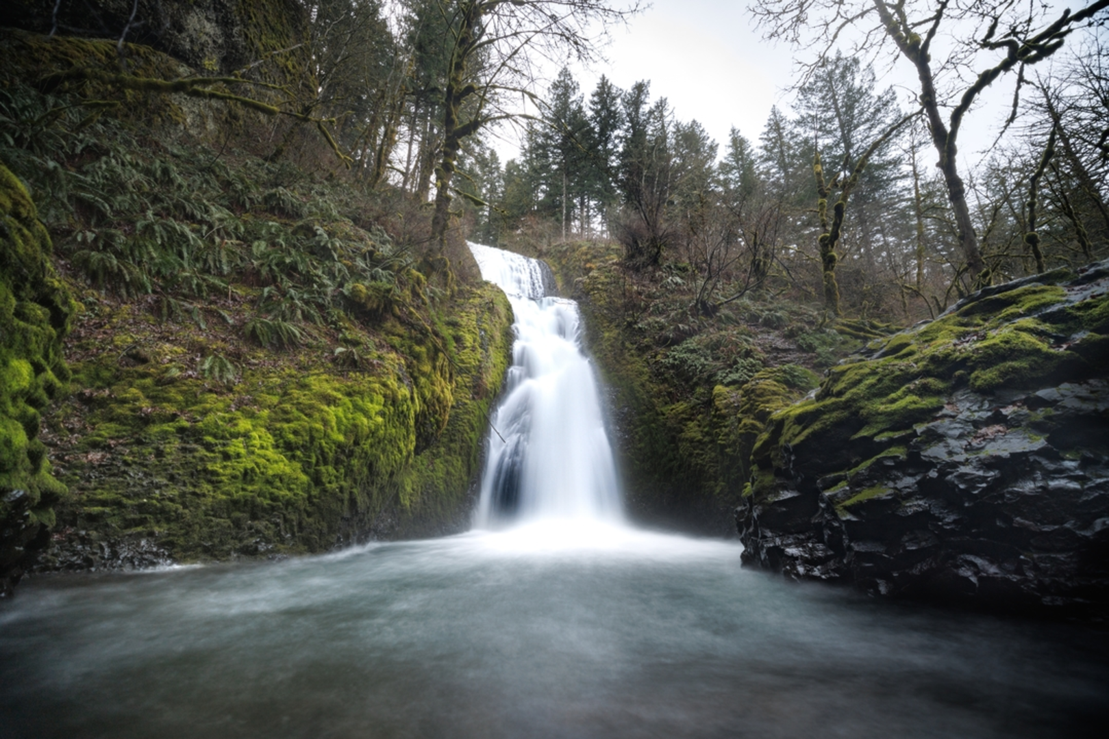 An image depicting the trail Bridal Veil Falls Out and Back and its surrounding area.