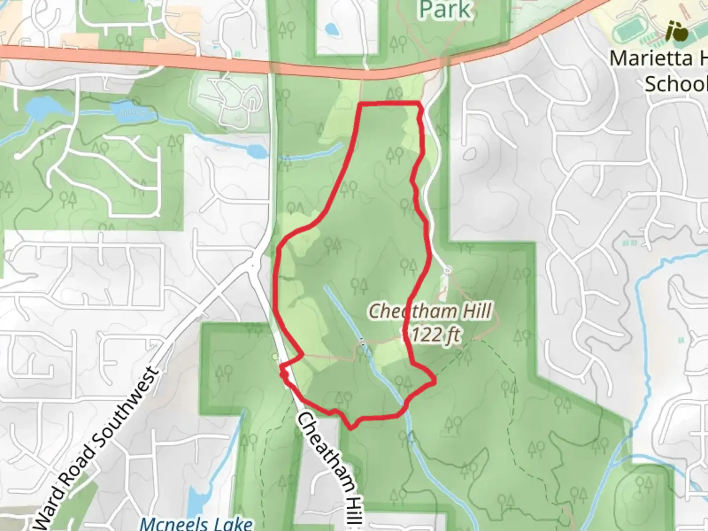An image depicting the trail Old John Ward Road Loop and its surrounding area.