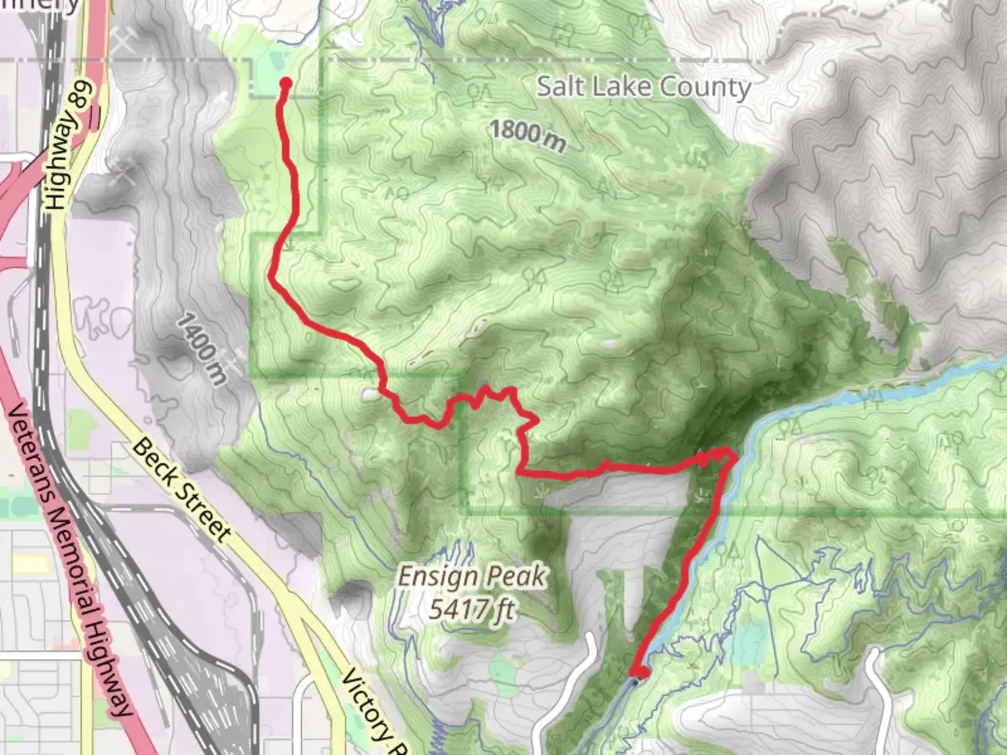 An image depicting the trail Bonneville Shoreline Trail - West City Creek Section and Terraces Trail and its surrounding area.