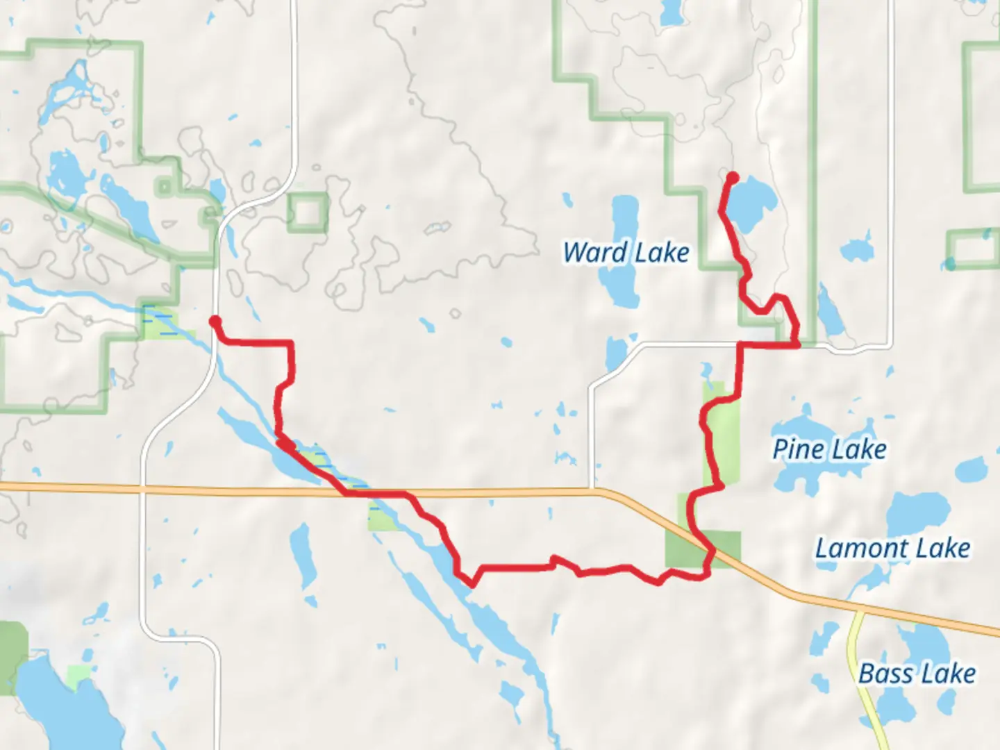 An image depicting the trail Straight River, Long Lake and Lane McKenzie Lake via IAN and its surrounding area.