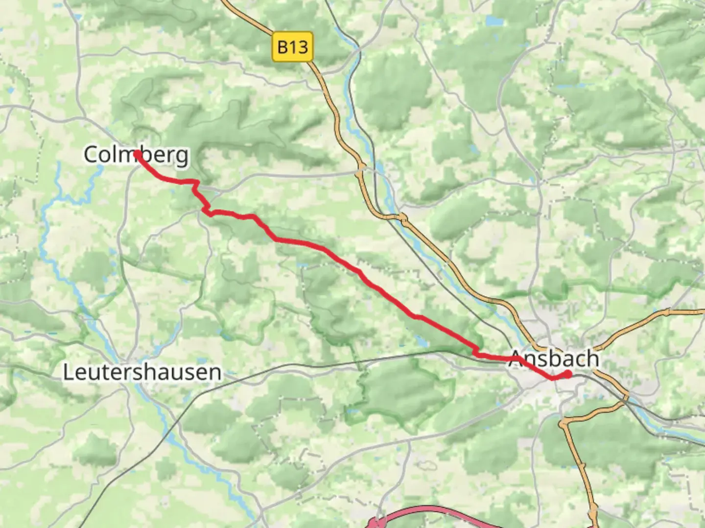 An image depicting the trail Ansbach to Colmberg Walk and its surrounding area.