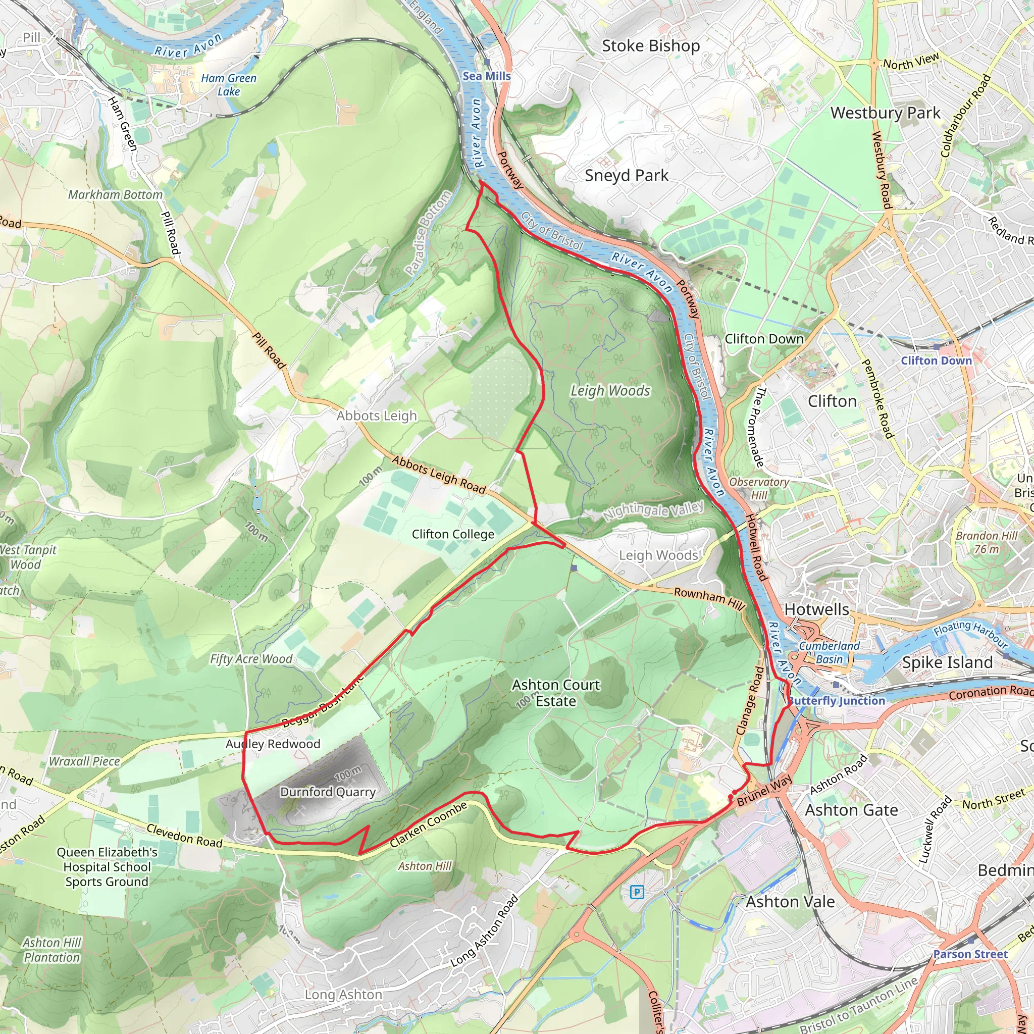 Leigh Woods, Pill Grove and Fifty Acre Wood Loop mobile static map