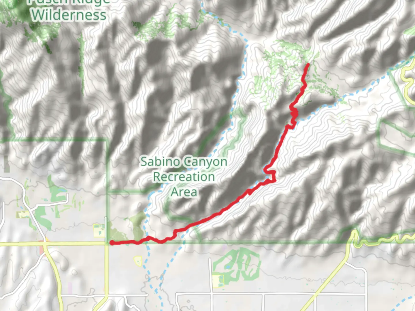 An image depicting the trail Bear Canyon Trail from East Remount Place and its surrounding area.