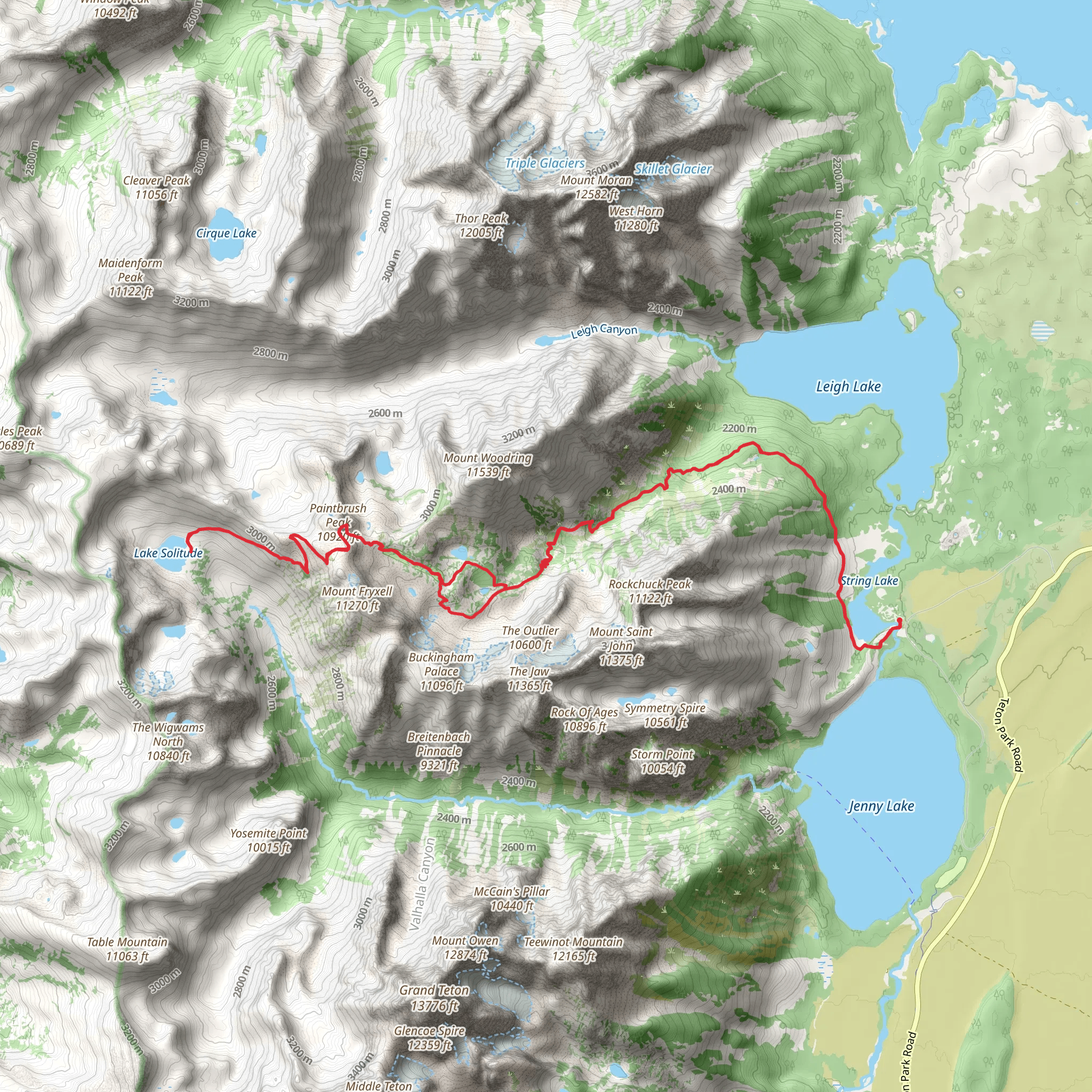 Lake Solitude and Paintbrush Divide via String Lake Trail mobile static map