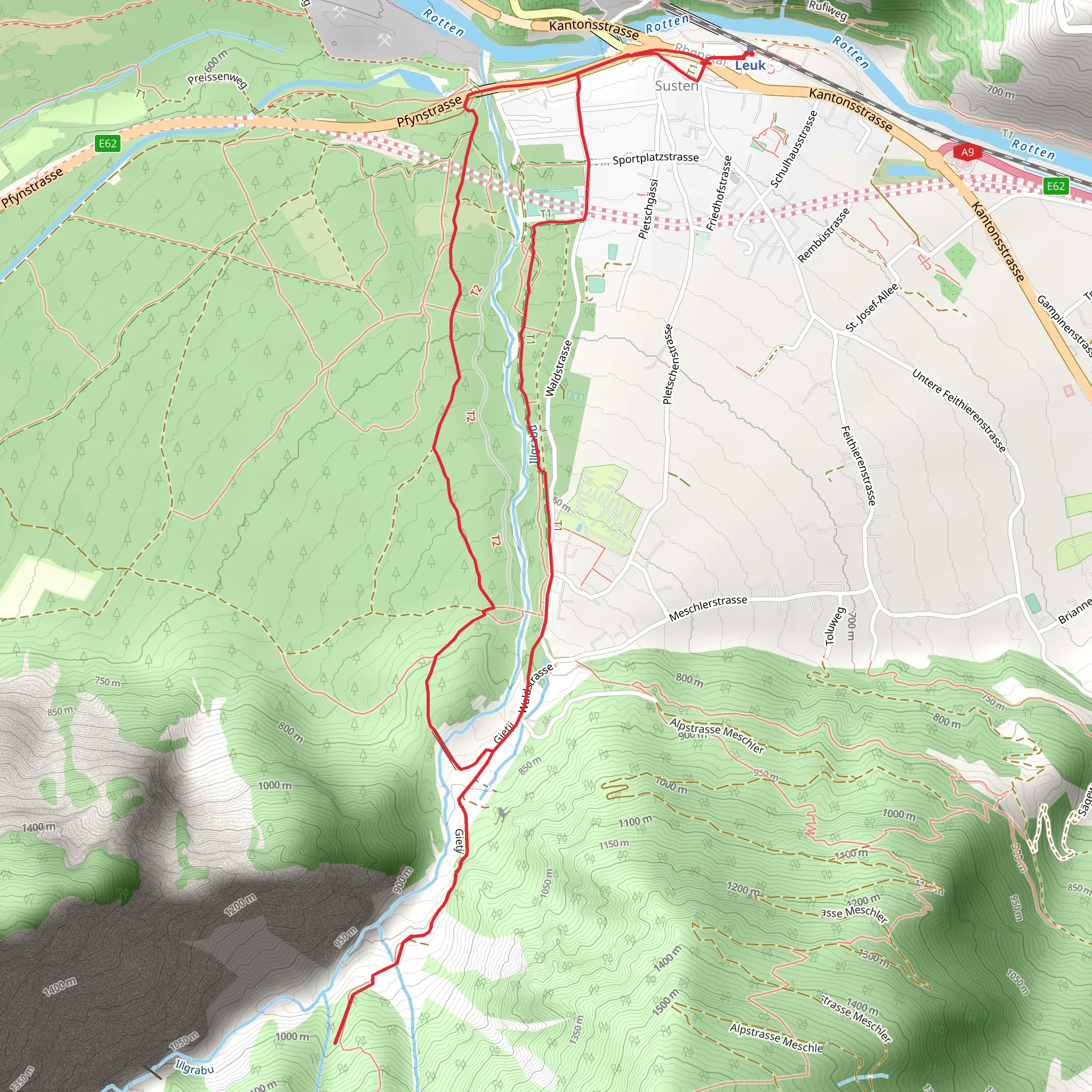 Bhutan Bridge to the Illgraben Loop Trail mobile static map