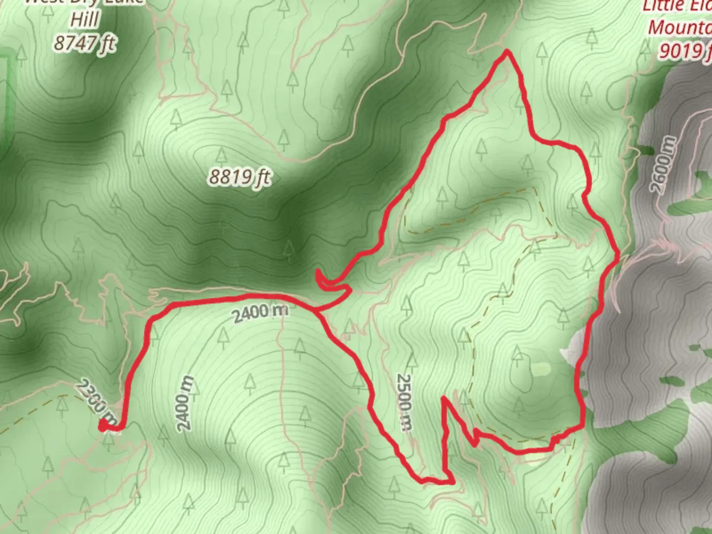 An image depicting the trail Sunset Trail and Upper Oldham Trail Loop and its surrounding area.