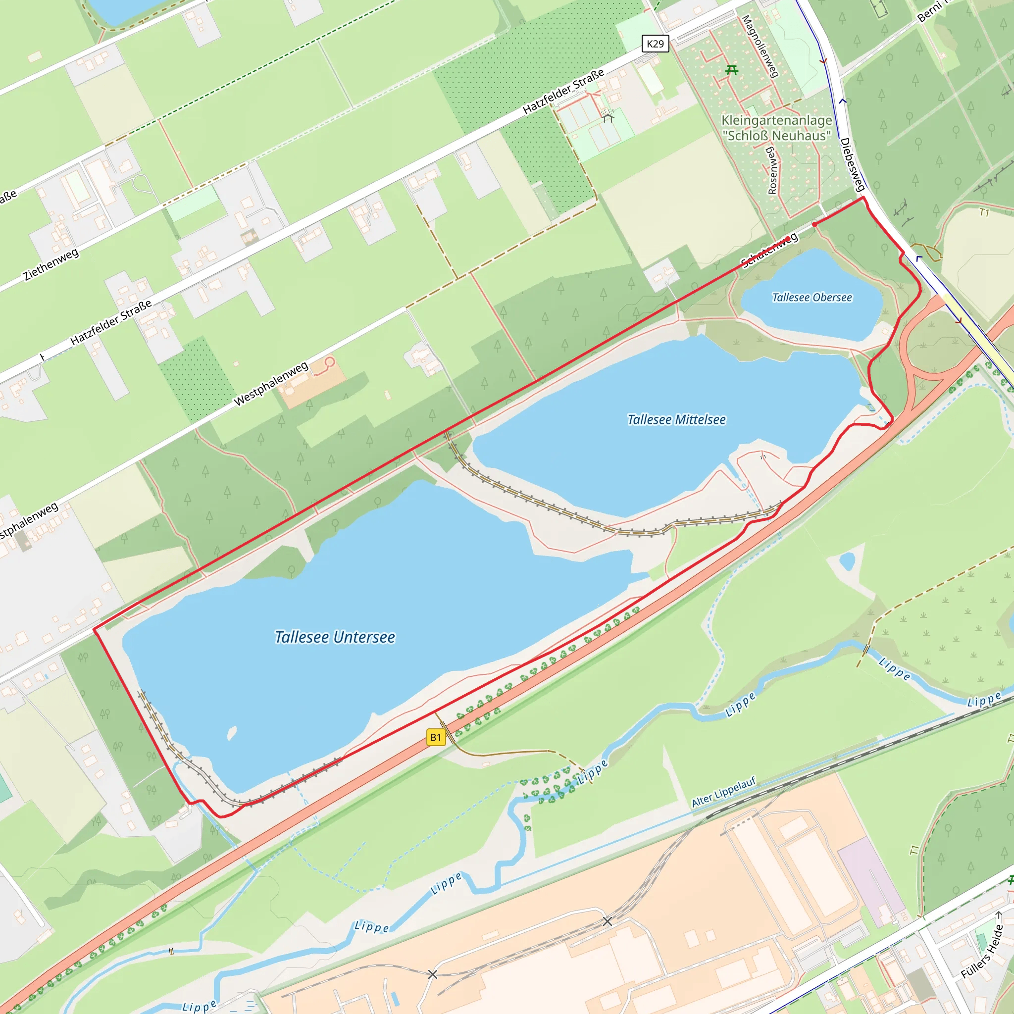 Tallesee Obersee, Tallesee Mittelsee and Tallesee Untersee Loop mobile static map