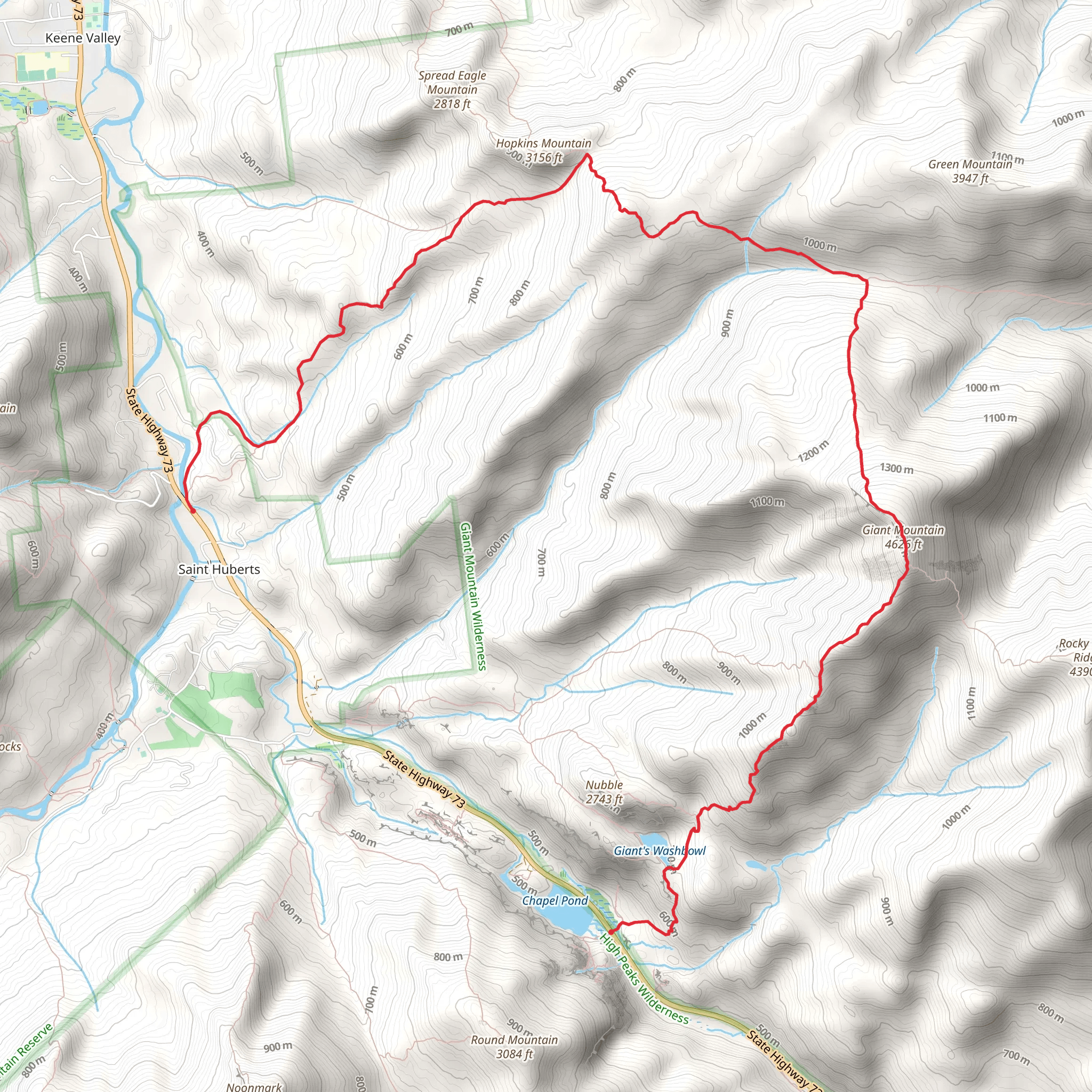 Mossy Cascade Trail to Ridge Trail via Giant Mountain mobile static map