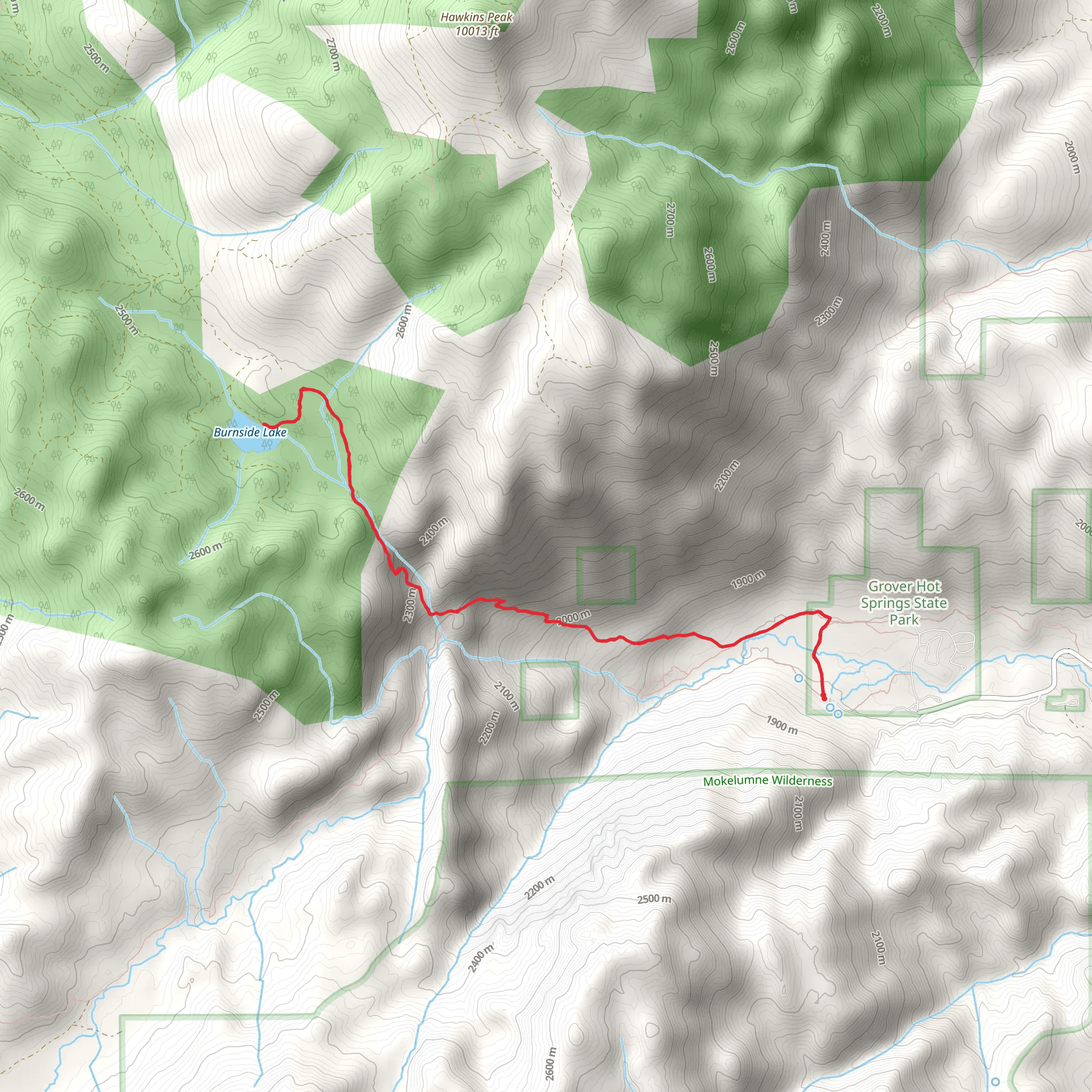 Burnside Lake via Grover Hot Springs mobile static map