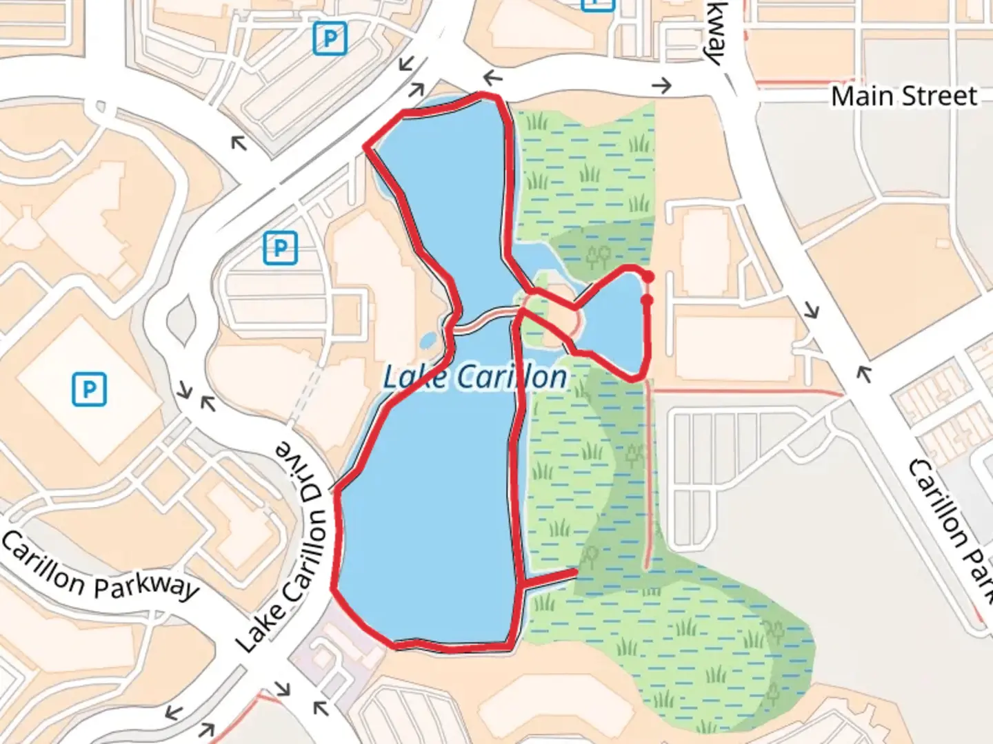 An image depicting the trail Lake Carillon Loop and its surrounding area.