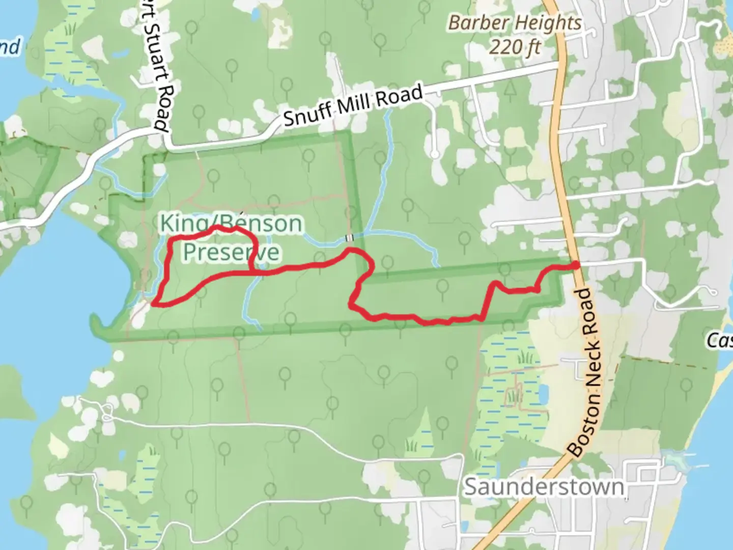 An image depicting the trail Stoney Brook Loop via Julia's Trail and its surrounding area.