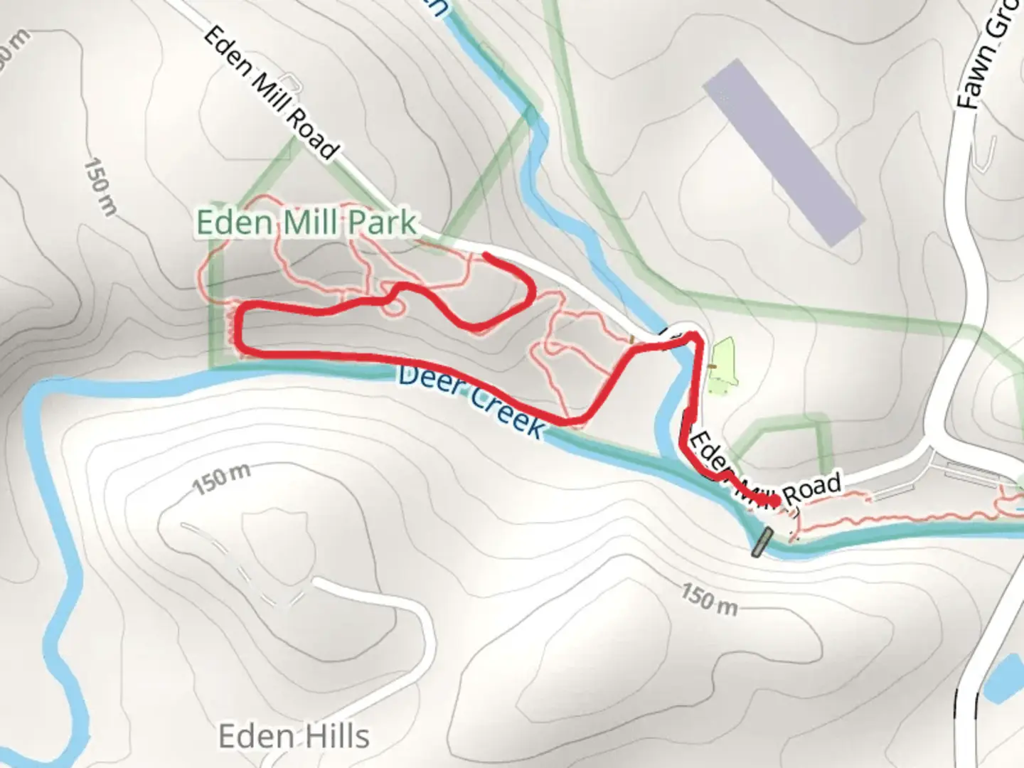 An image depicting the trail Eden Mills Park Walk and its surrounding area.