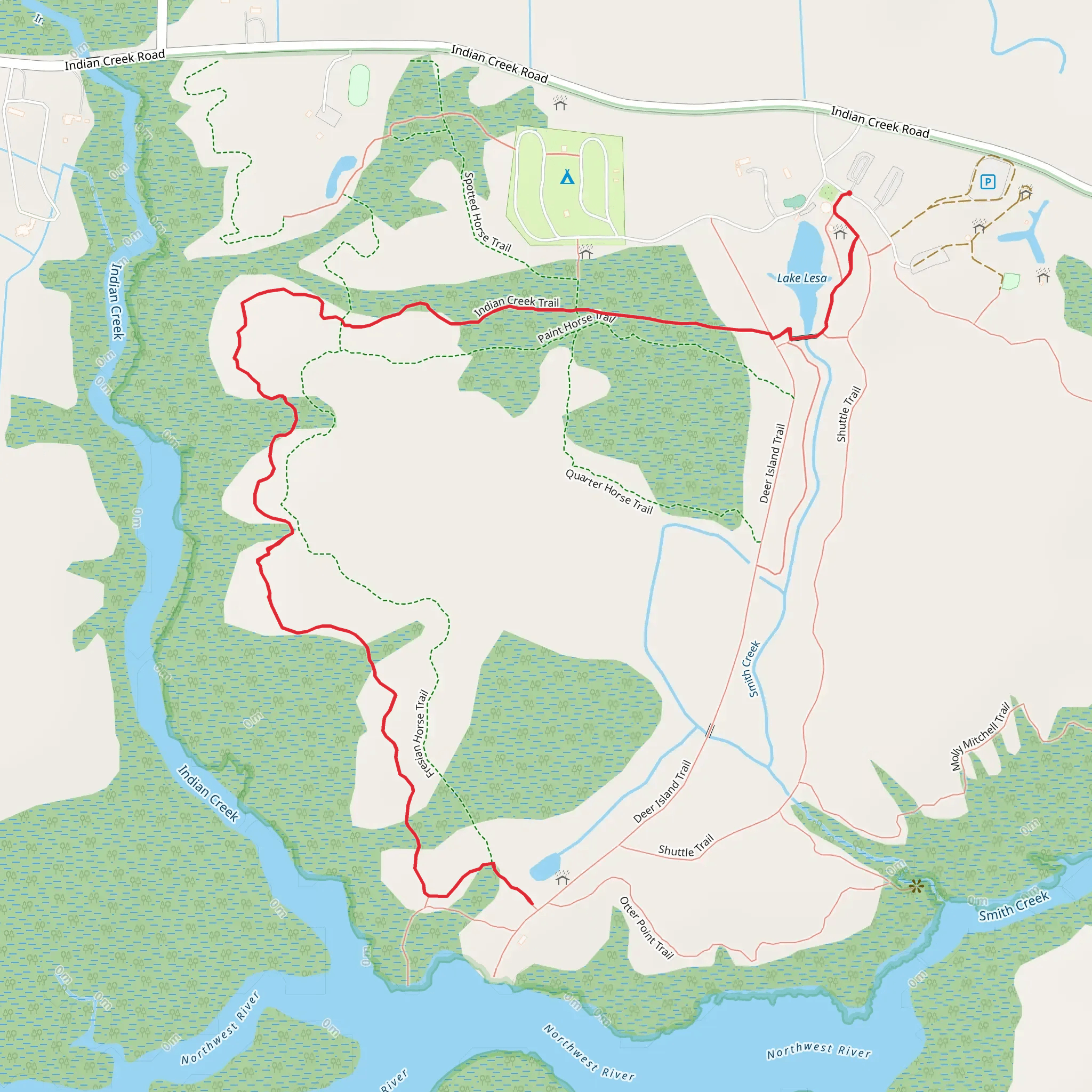Indian Creek Trail from Lake Lesa mobile static map