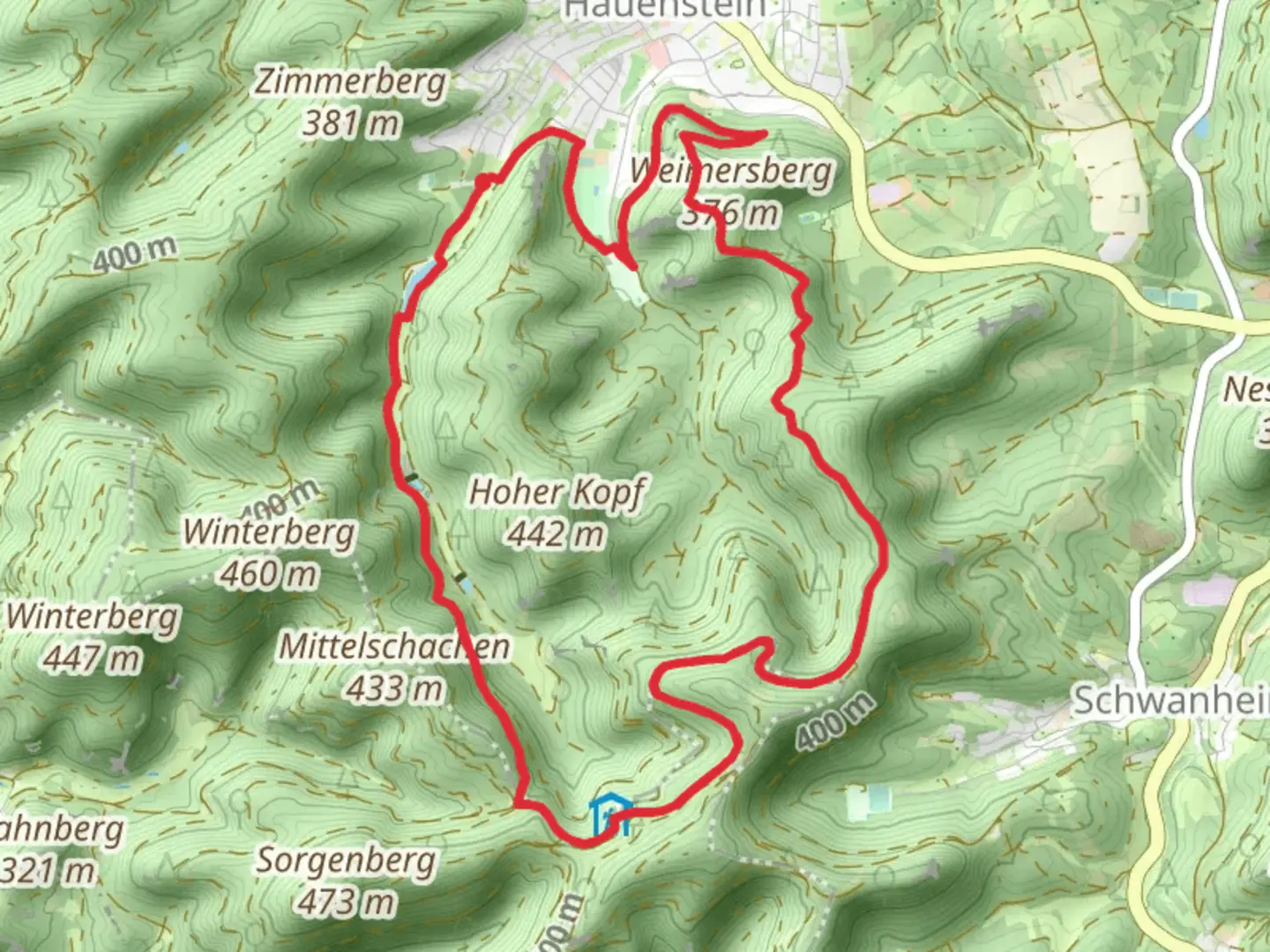 An image depicting the trail Paddelweiher via Hauensteiner 3 and its surrounding area.