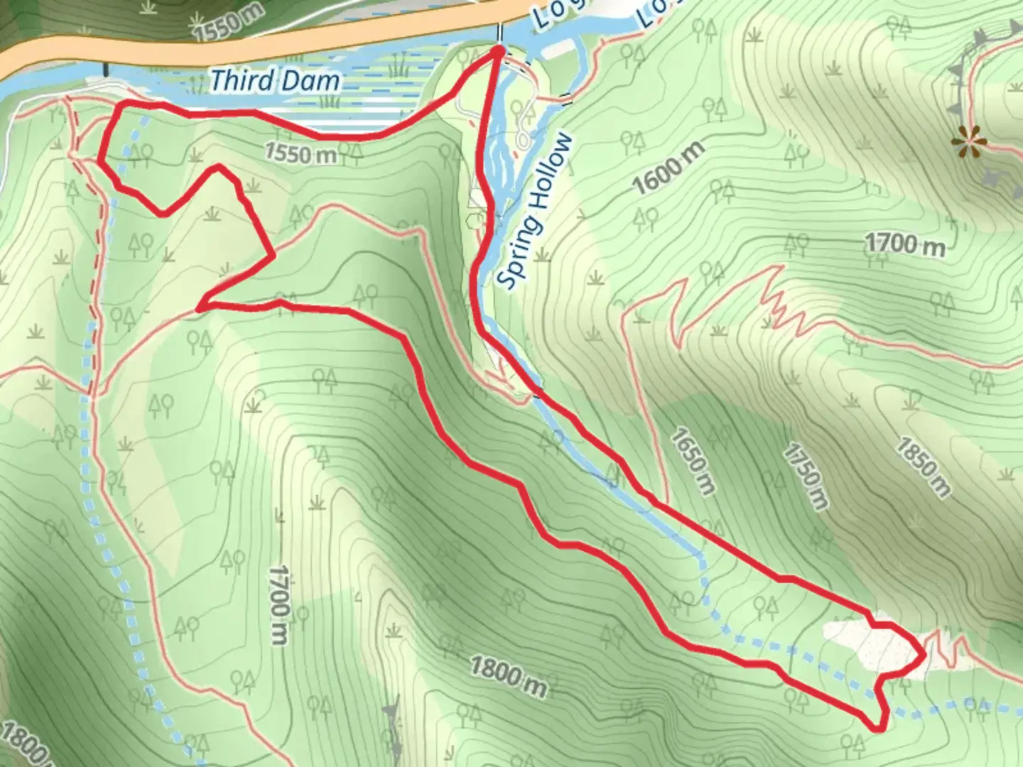 An image depicting the trail Spring Hollow Loop and its surrounding area.