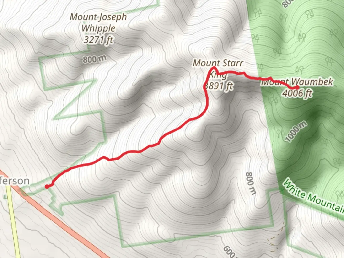 An image depicting the trail Mount Starr King and Mount Waumbek Trail and its surrounding area.