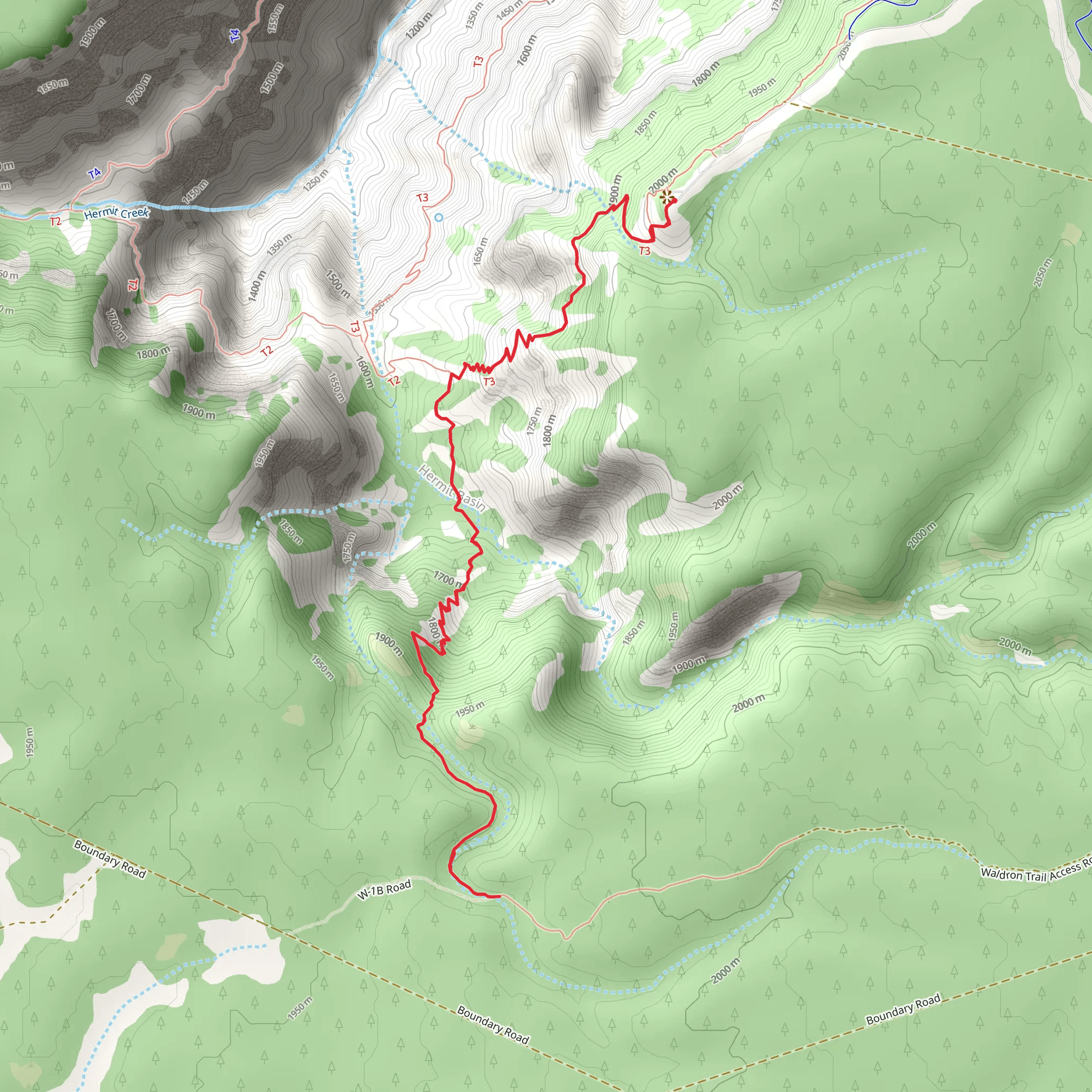 Waldron Trail via Hermit Trail mobile static map