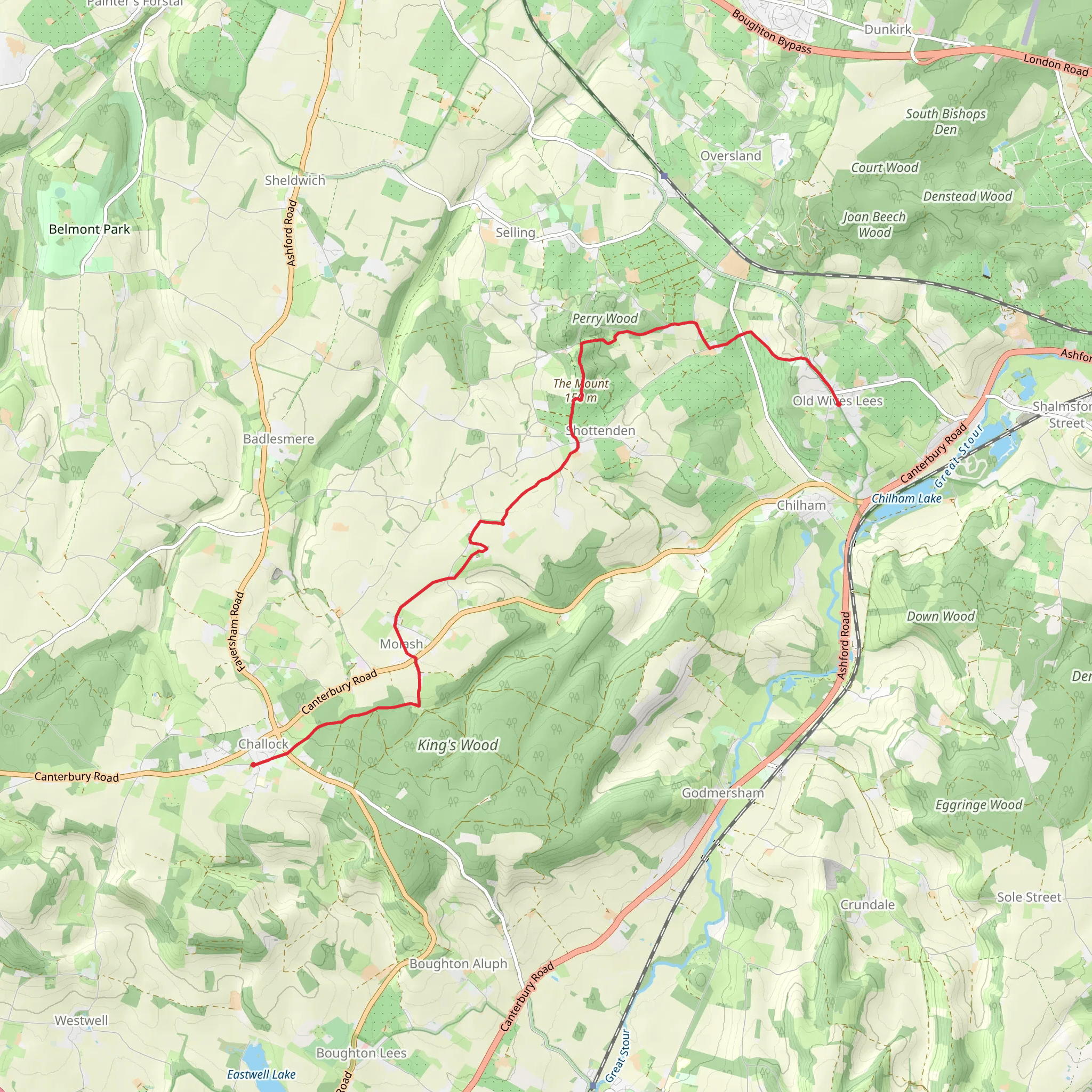Challock to Old Wives Lees Walk mobile static map