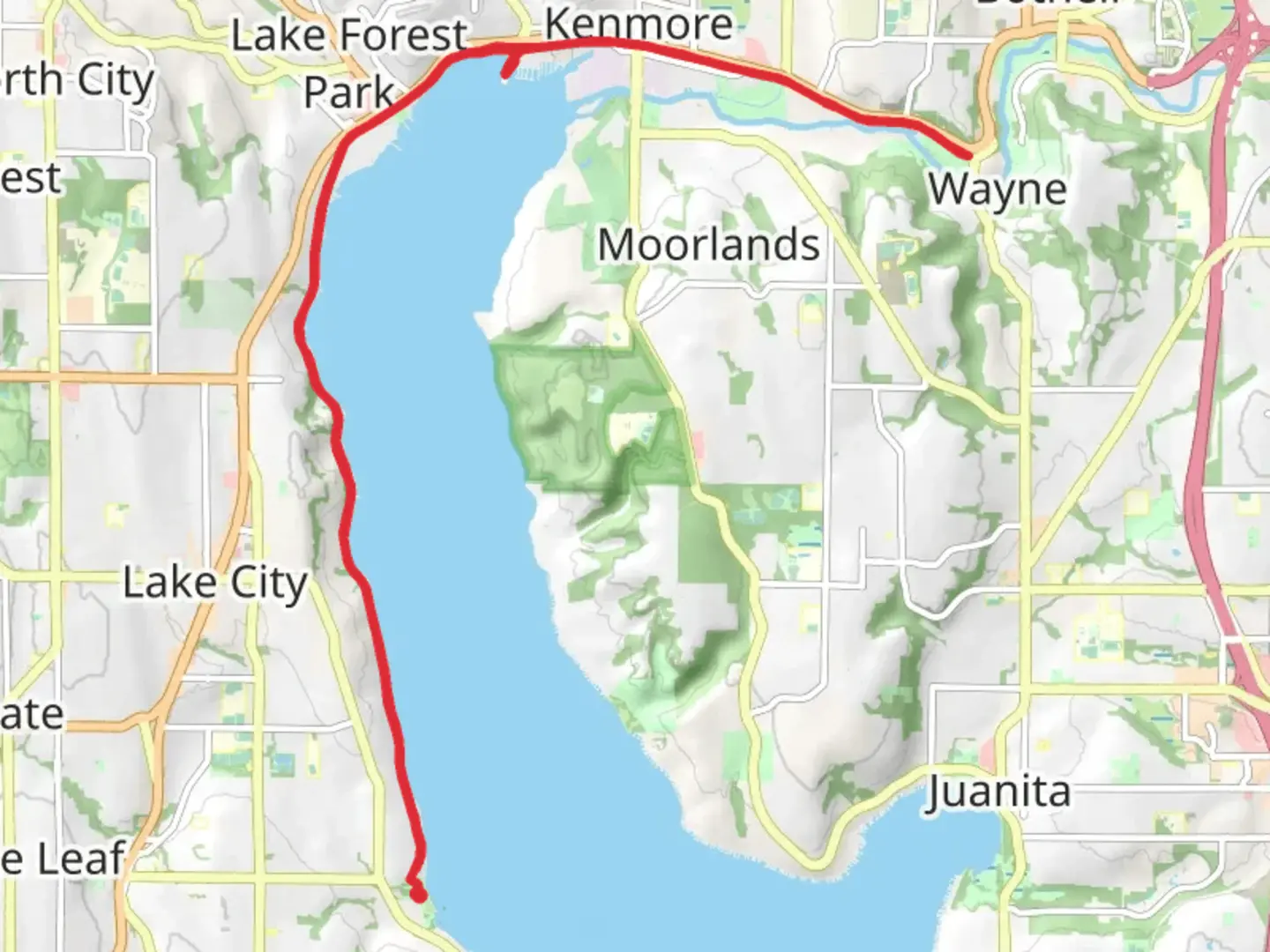 An image depicting the trail Burke Gilman Trail and Lake Forest Park Cilic Club and its surrounding area.