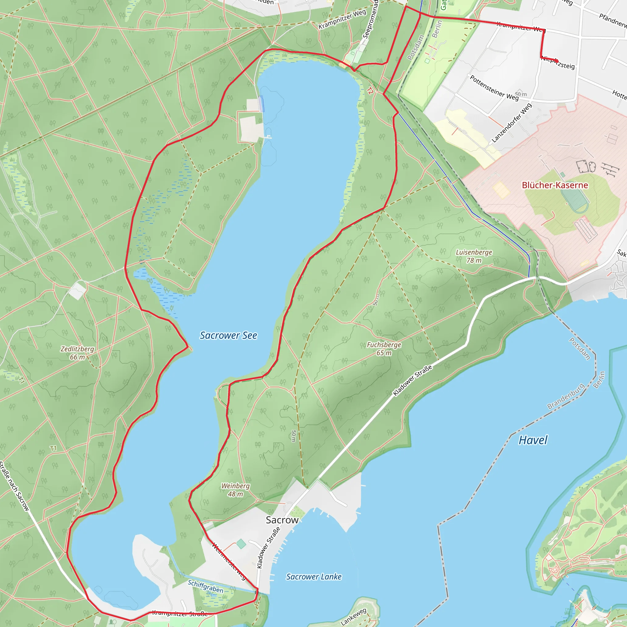 Sacrower See Loop via Um den Sacrower See mobile static map