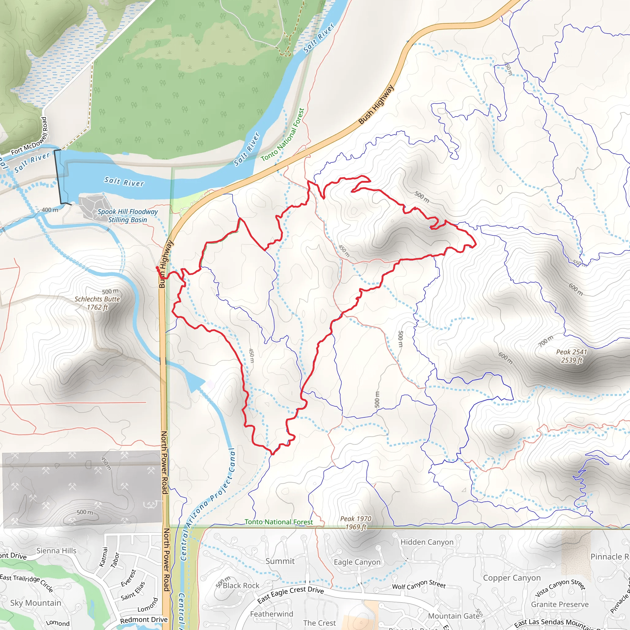 Saguaro and Hawes Loop via Roadrunner Trail mobile static map