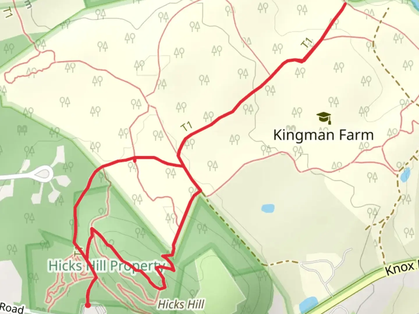 An image depicting the trail Madbury Woods Loop and its surrounding area.