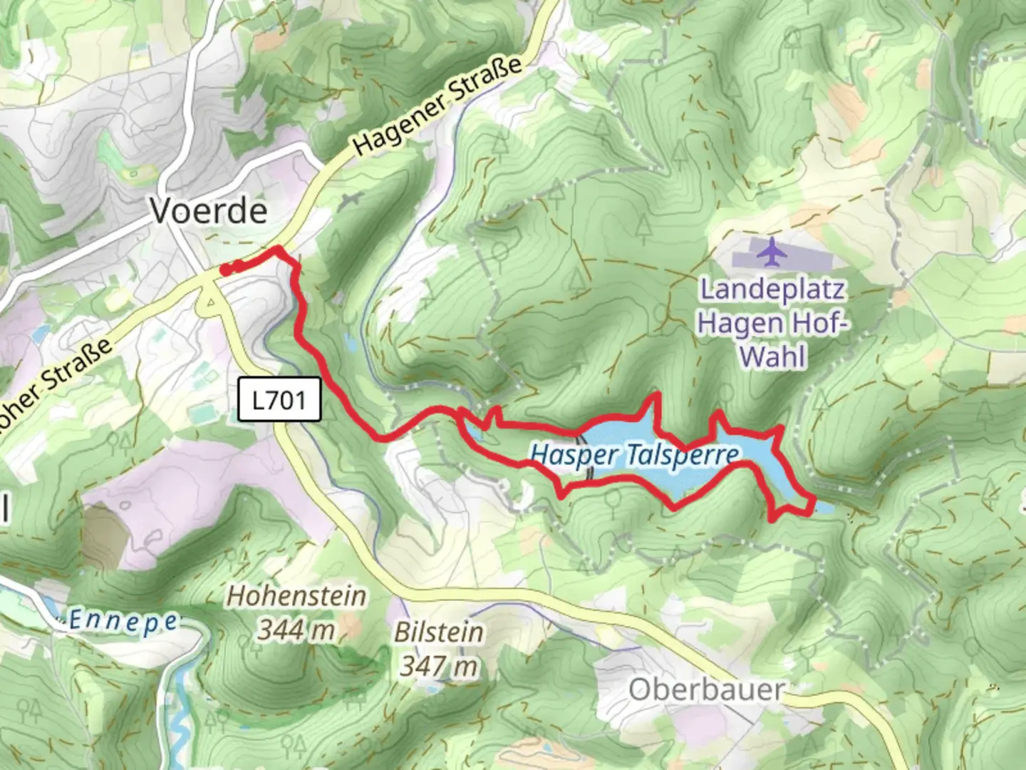 An image depicting the trail Hasper Talsperre Loop via Ennepetaler Rundweg and its surrounding area.