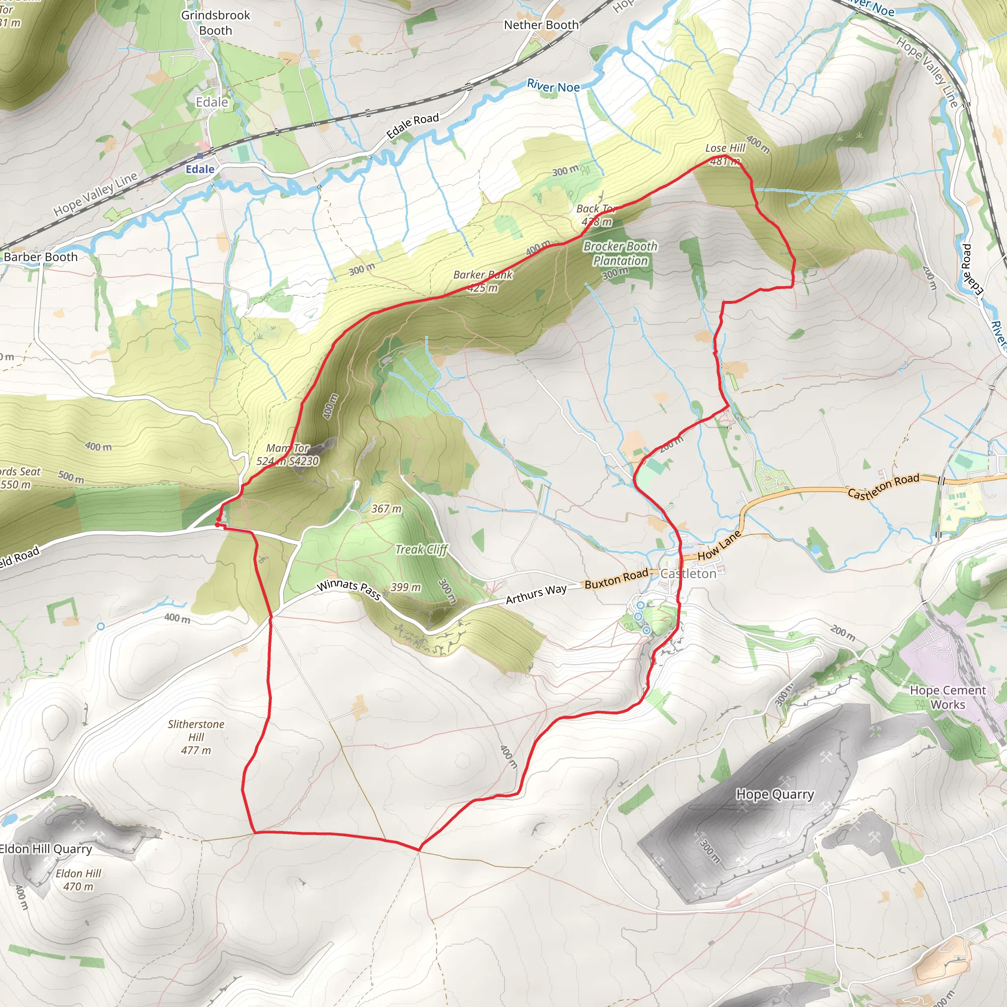 Mam Tor, Lose Hill and Castleton Loop mobile static map