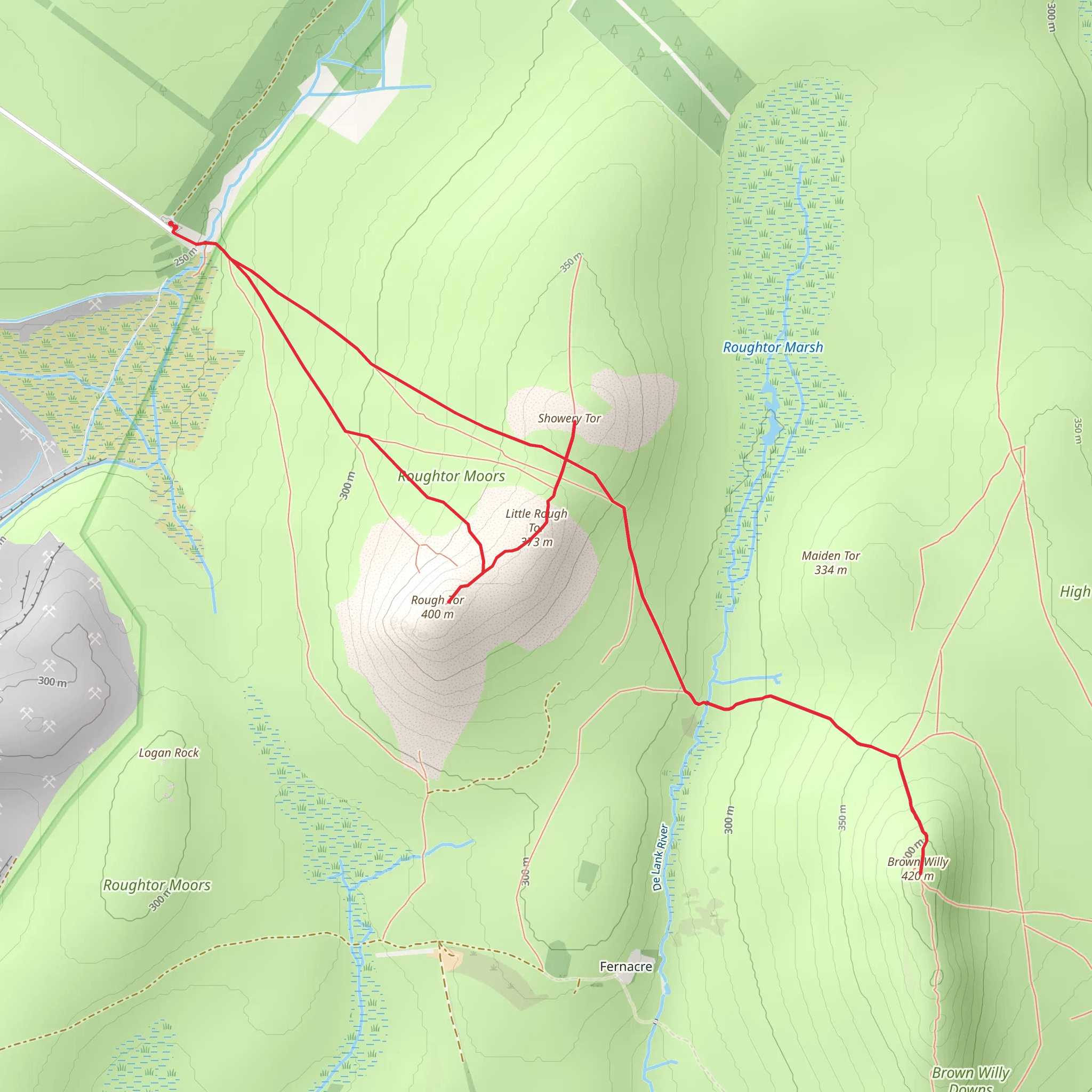 Showery Tor, Brown Willy and Little Rough Tor Walk mobile static map