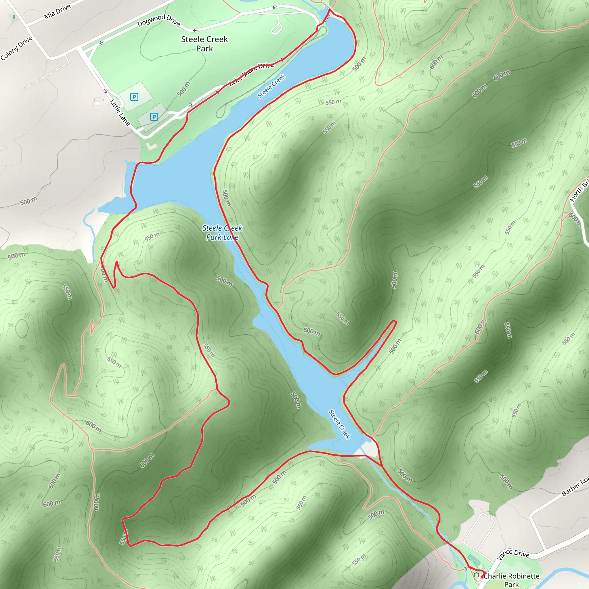Steele Creek Park Lake Loop mobile static map