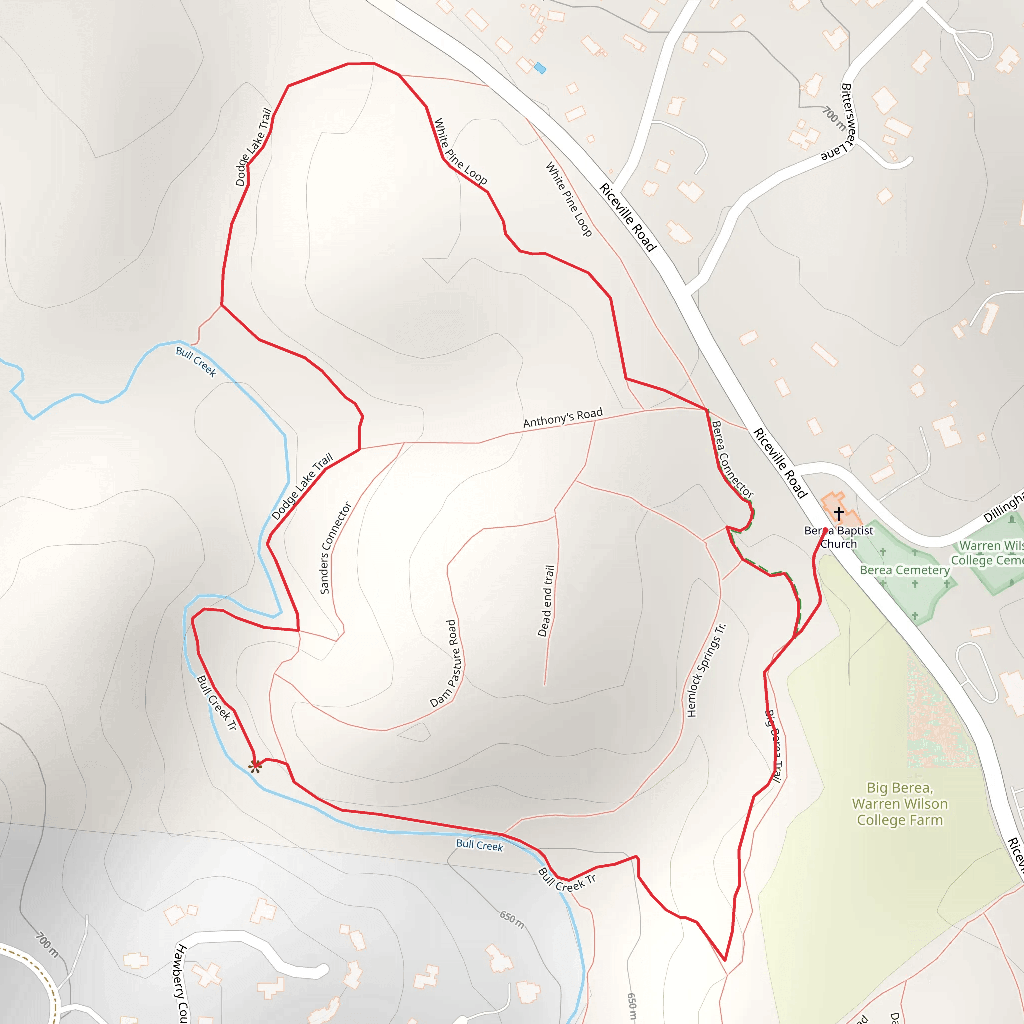 Big Berea, Bull Creek and WHite Pine Loop Trail mobile static map