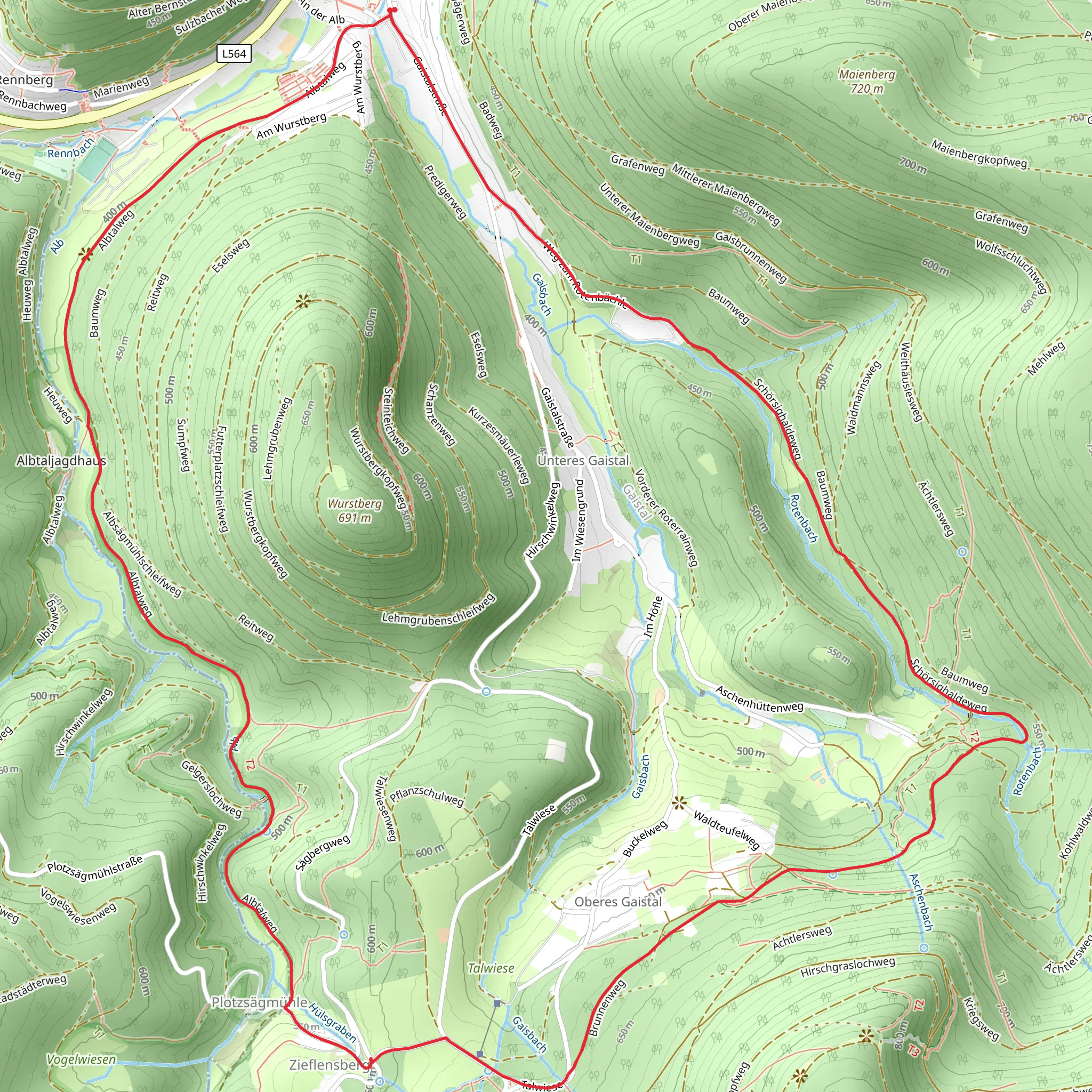 Albtalweg and Aschenhuette mobile static map