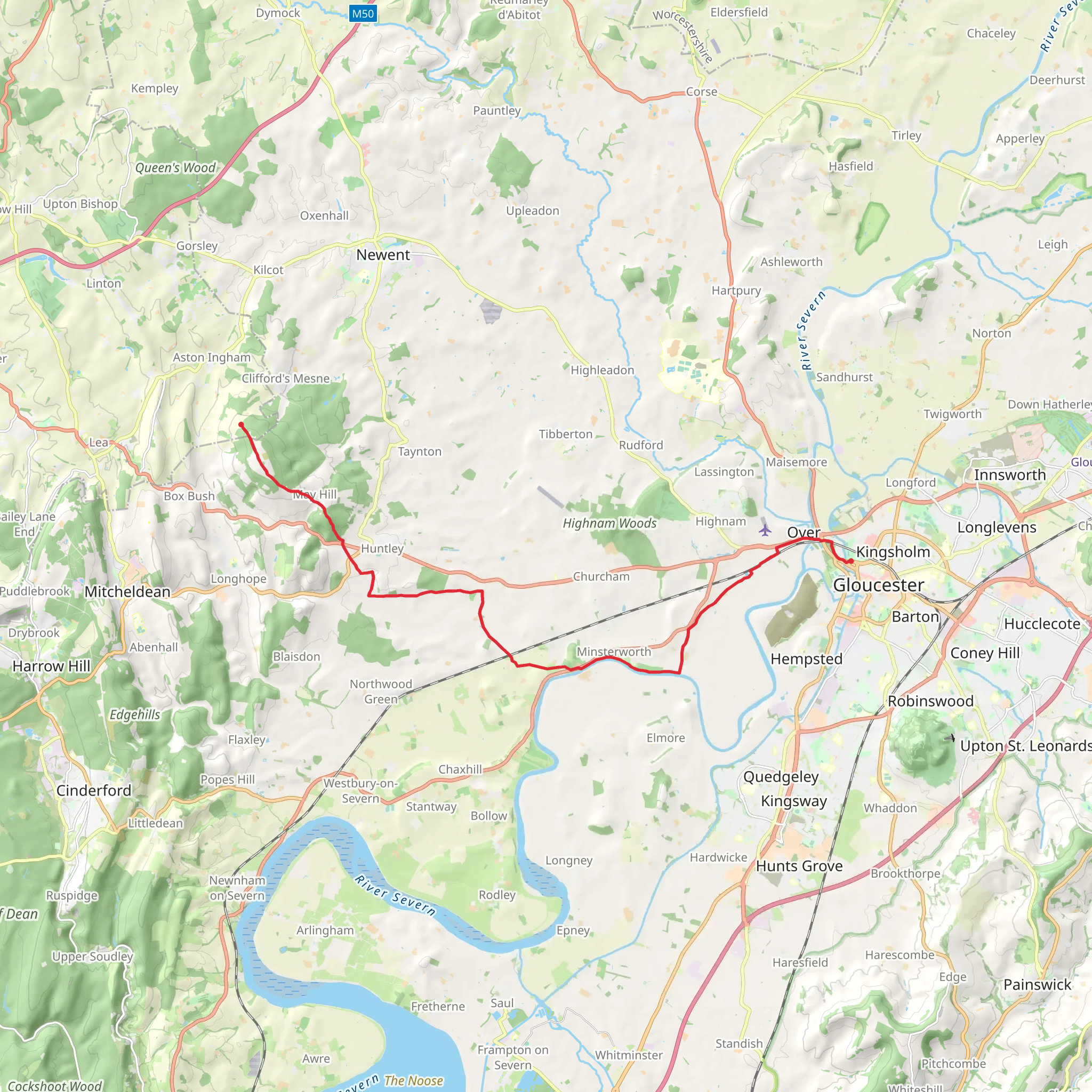 Cliffords Mesne to Gloucester Walk via May Hill mobile static map