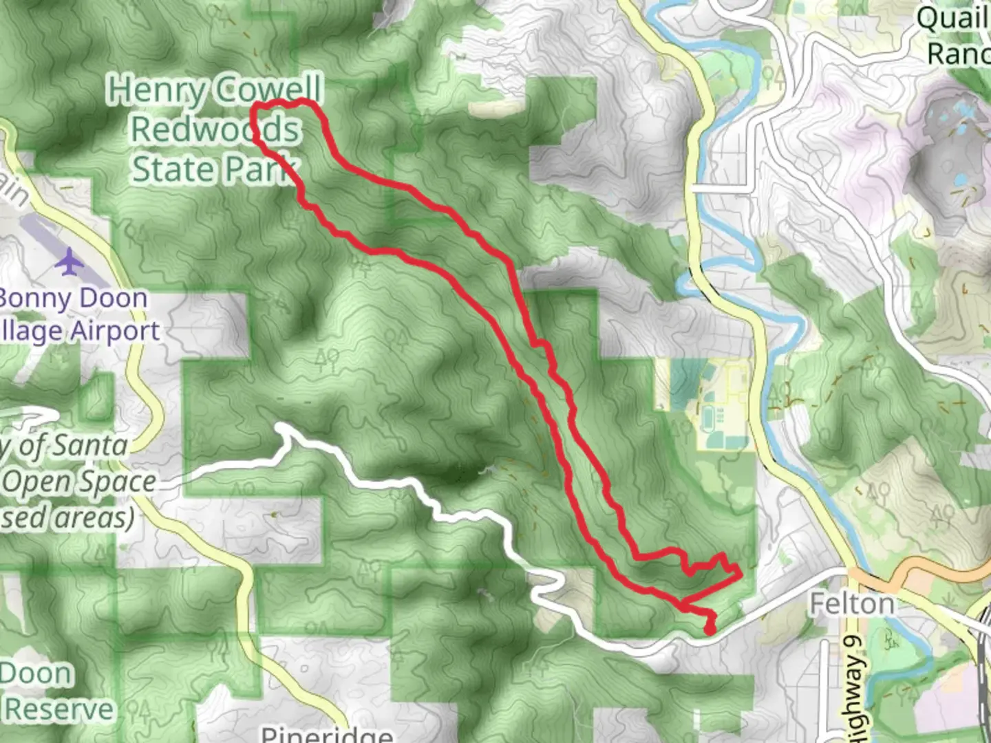 An image depicting the trail Ridge Trail and Fall Creek Loop Trail and its surrounding area.