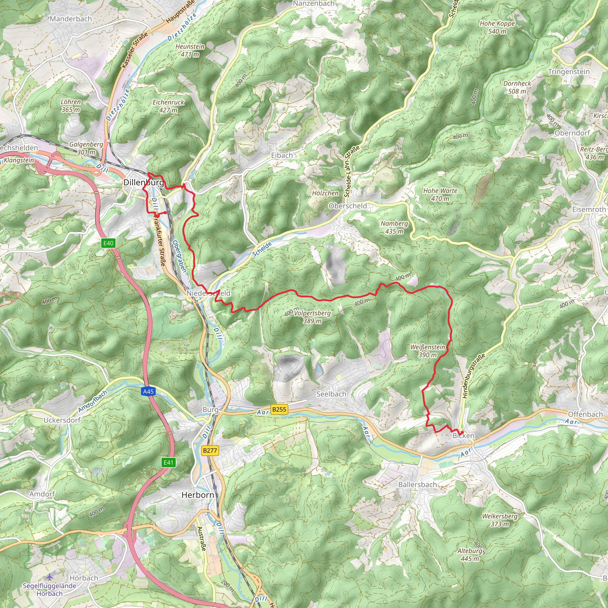 Dillenburg to Bicken Walk mobile static map