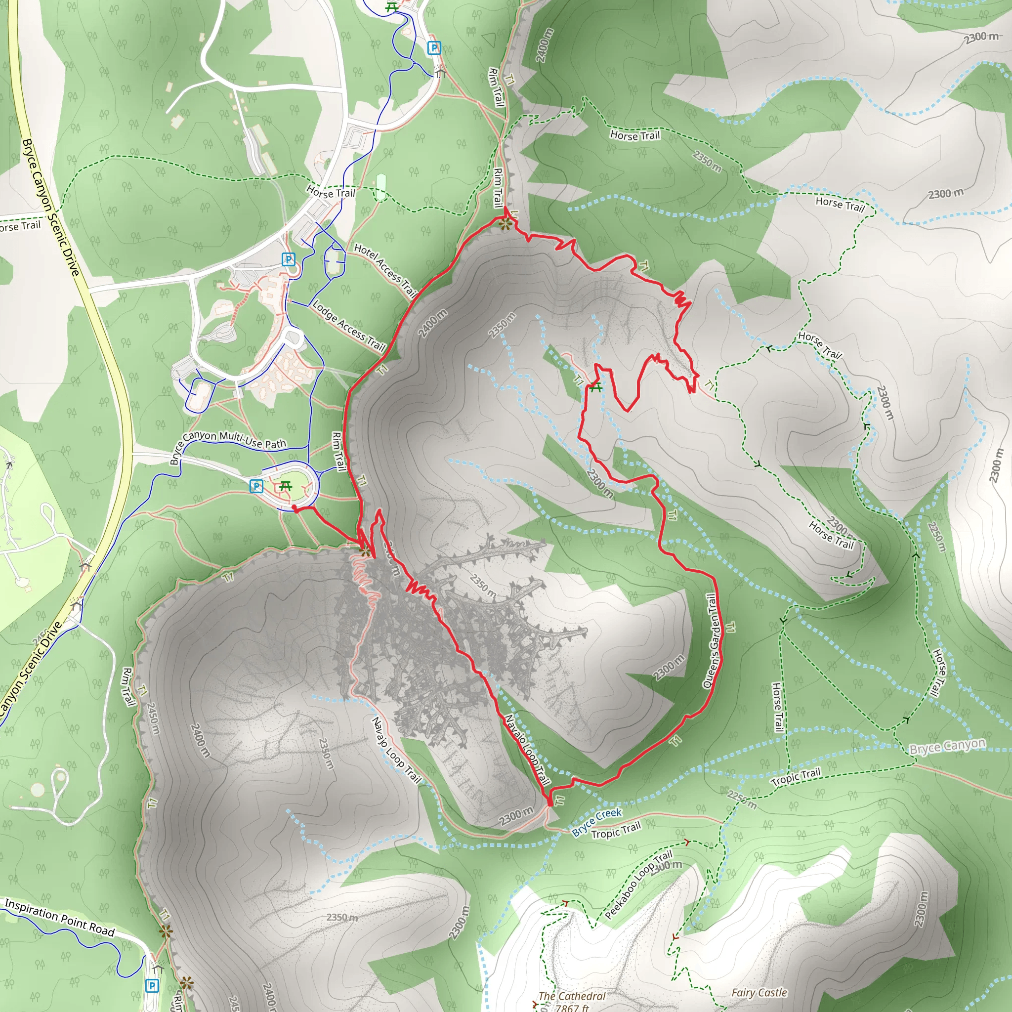 Navajo Loop and Queens Garden Trail mobile static map