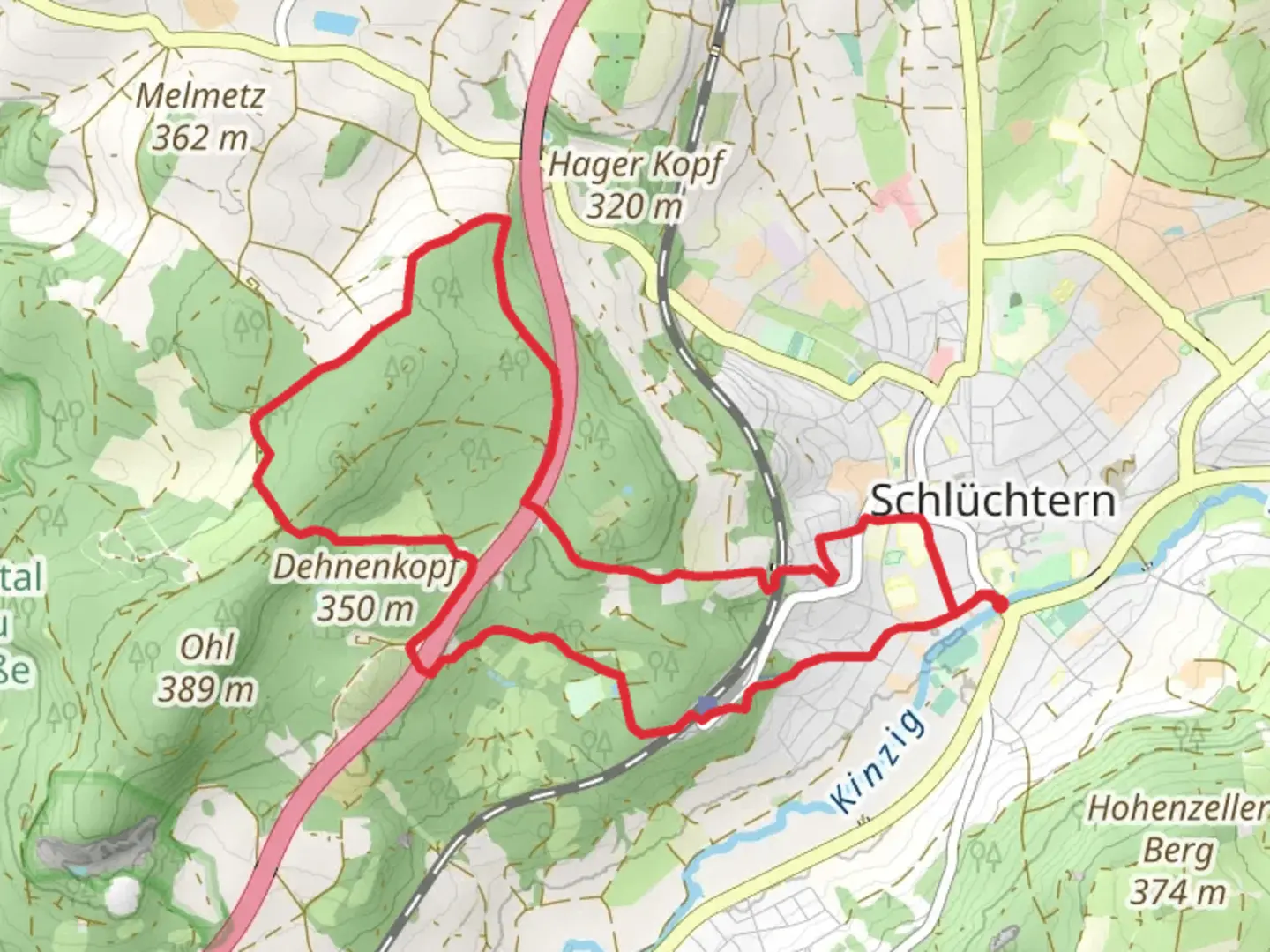 An image depicting the trail Schlüchtern Wanderweg and its surrounding area.